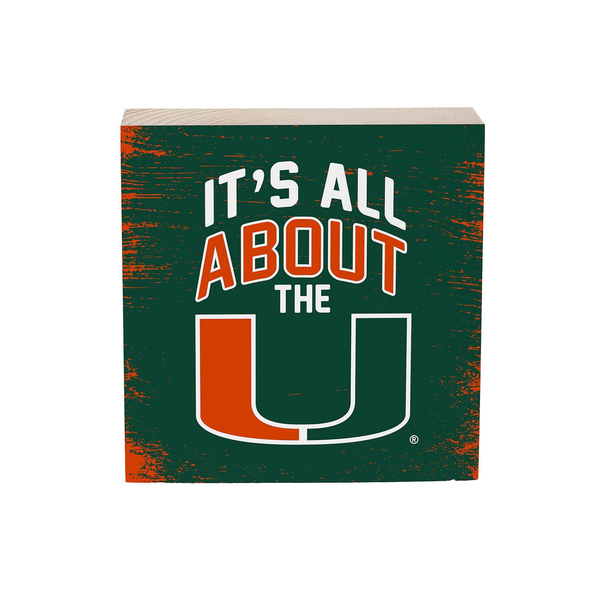 Miami Hurricanes 6" Square Fan Chant Wood Block Shelf Sign
