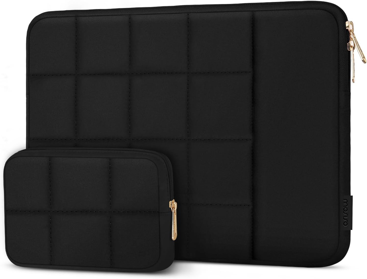 Front. mosiso - Laptop Case 15-16 Inch Puffy Laptop Sleeve with Small Pouch for MacBook Pro 16 M5 M4 M3 M2 M1, HP Acer Dell Lenovo - Black.