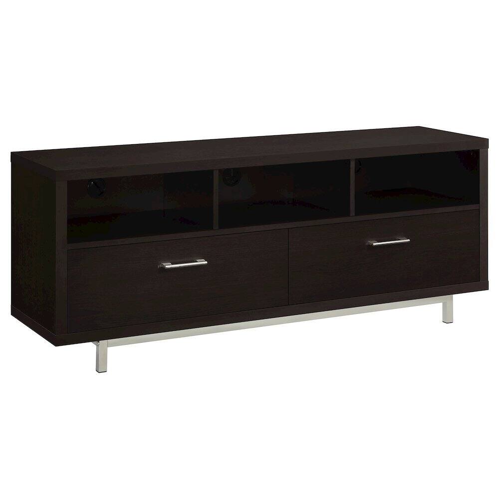 FurniFact - Modern Cappuccino TV Stand 60 Inch, Engineered Wood, 2-Drawer, Chrome Metal Base - White price history on PriceWatchPro