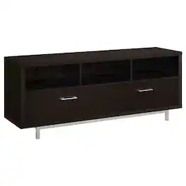 FurniFact - Modern Cappuccino TV Stand 60 Inch, Engineered Wood, 2-Drawer, Chrome Metal Base - White
