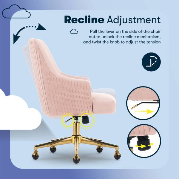 Recline Adjustment  
Pull the lever on the side of the chair out to unlock the recline mechanism, and twist the knob to adjust the tension