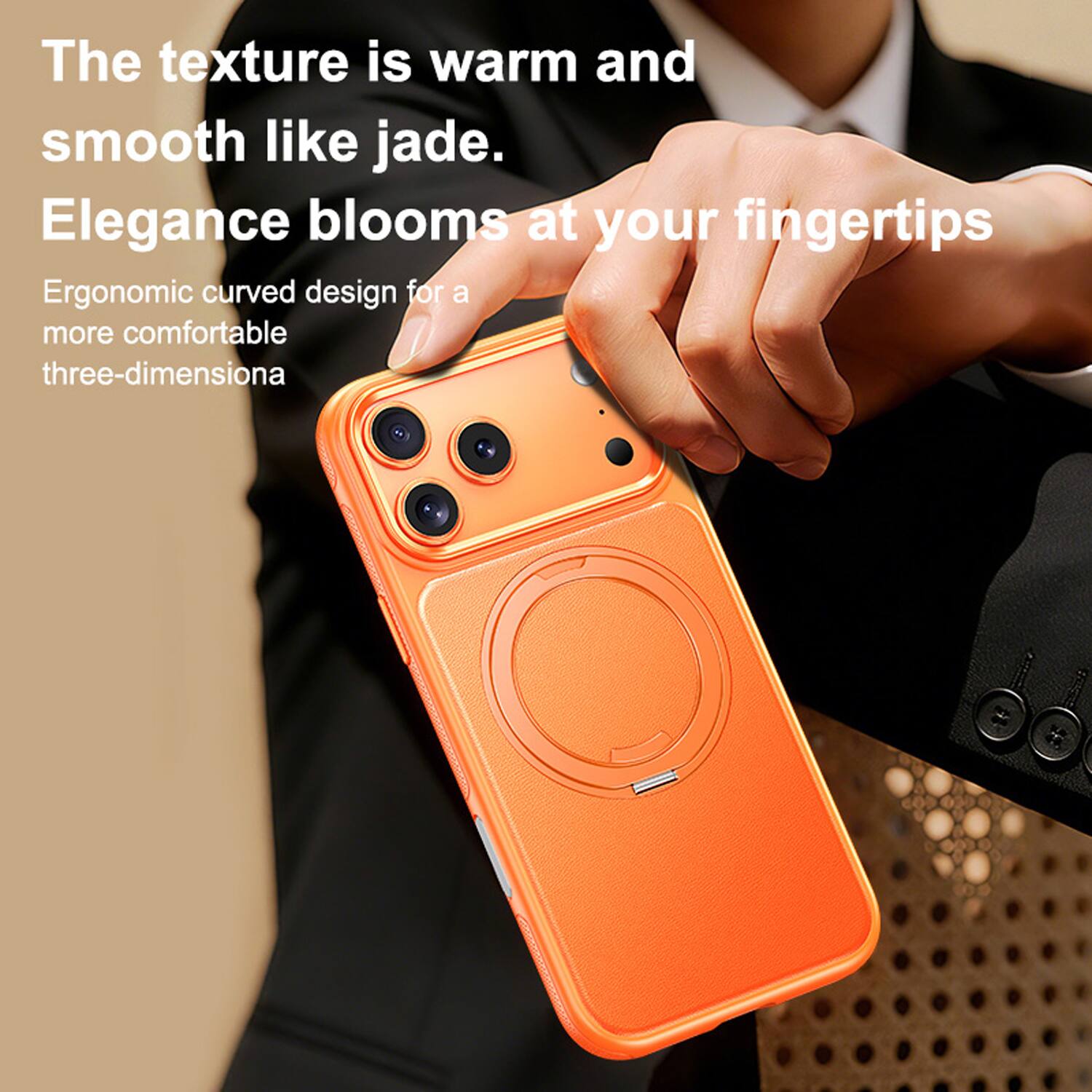 The texture is warm and smooth like jade. Elegance blooms at your fingertips. Ergonomic curved design for a more comfortable three-dimensional