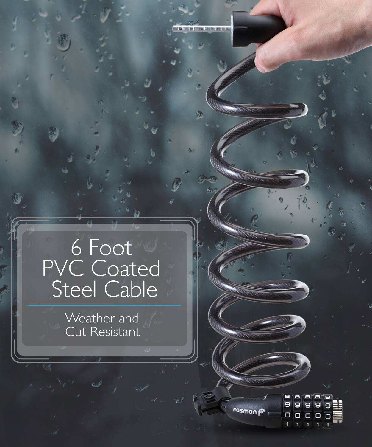 6 Foot PVC Coated Steel Cable  
Weather and Cut Resistant  

Fosmon