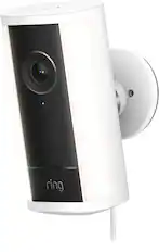 Front. Ring - Ring Spotlight Cam Pro (2nd Gen), Plug In, Retinal 4K for ultra-clear video, 10x Enhanced Zoom, 2 LED Spotlights - White.