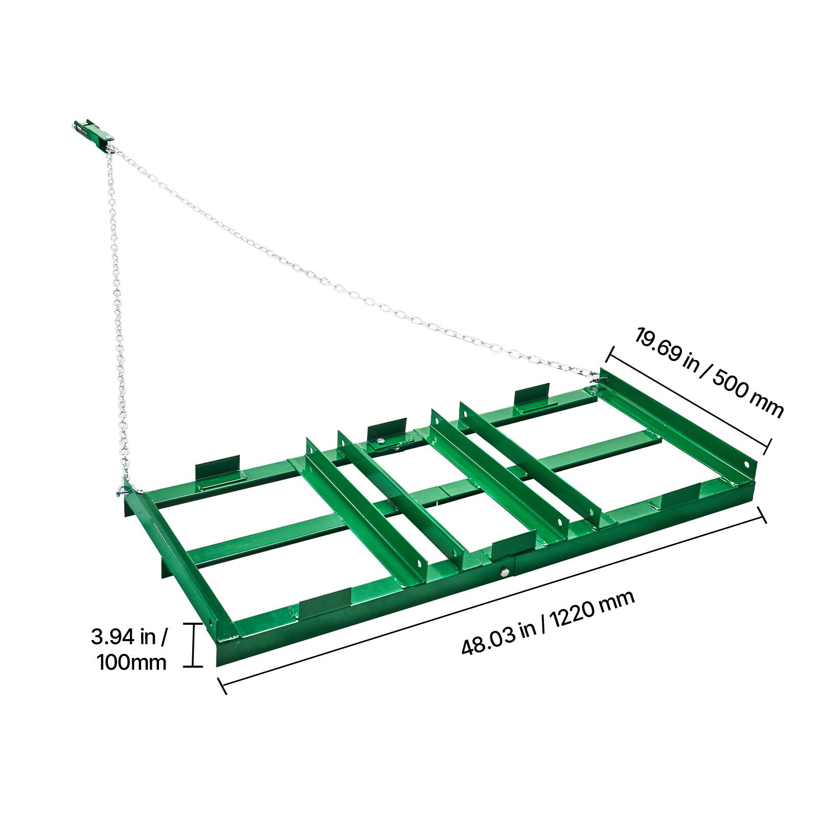 19.69 in / 500 mm, 3.94 in / 100 mm, 48.03 in / 1220 mm
