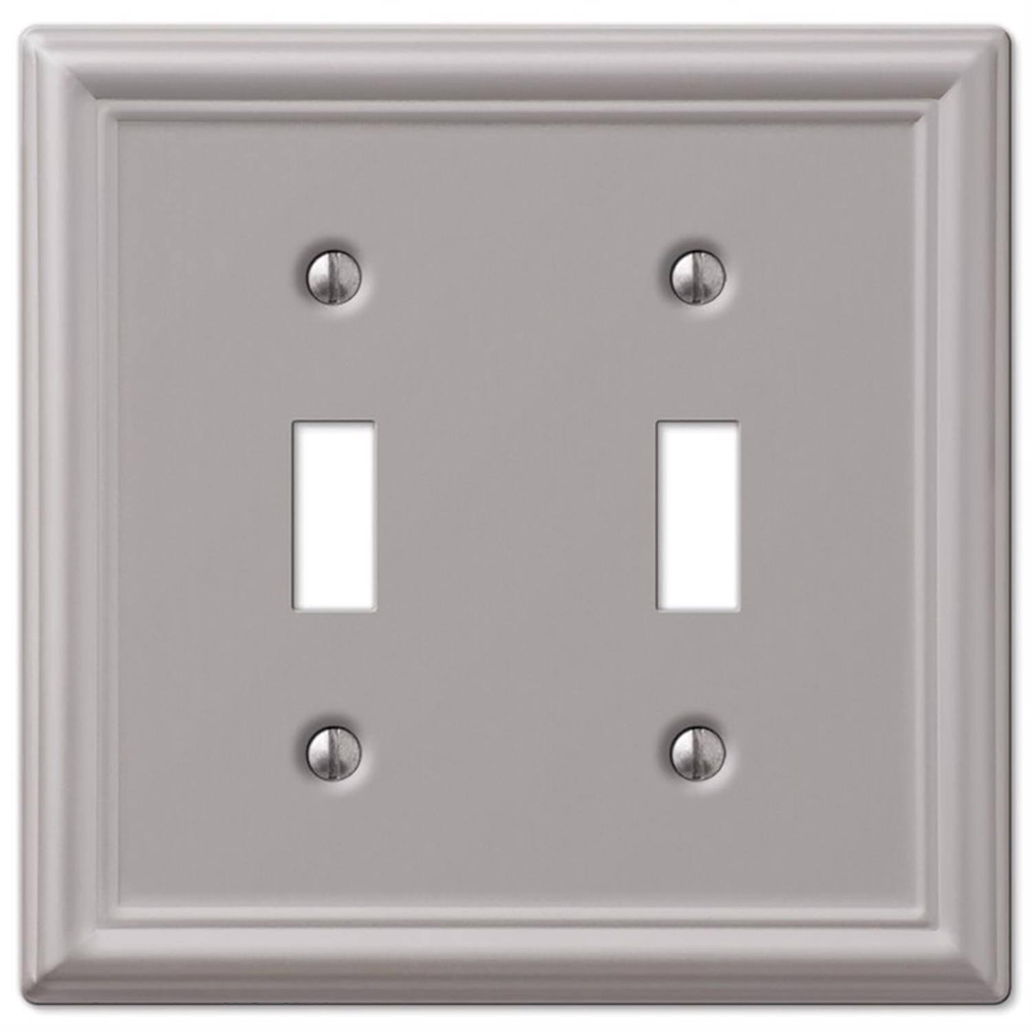 Angle. AMERELLE - Amerelle Chelsea Brushed Nickel 2 gang Stamped Steel Toggle Wall Plate 1 pk - Nickel.