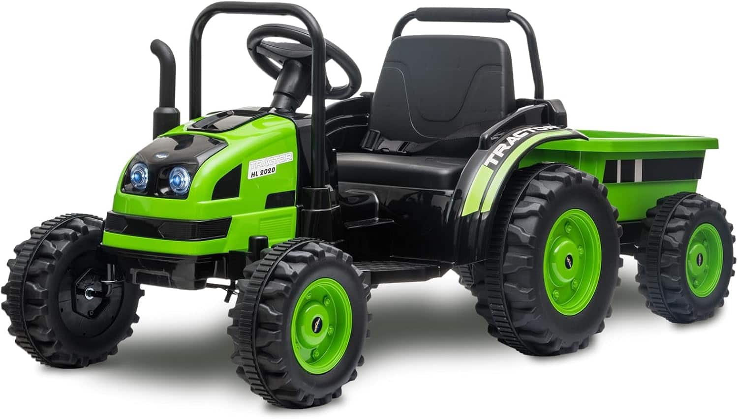 Homhougo - 12V Kids Ride On Tractor with Trailer & Remote Control, Electric Power Wheels for Ages - Green