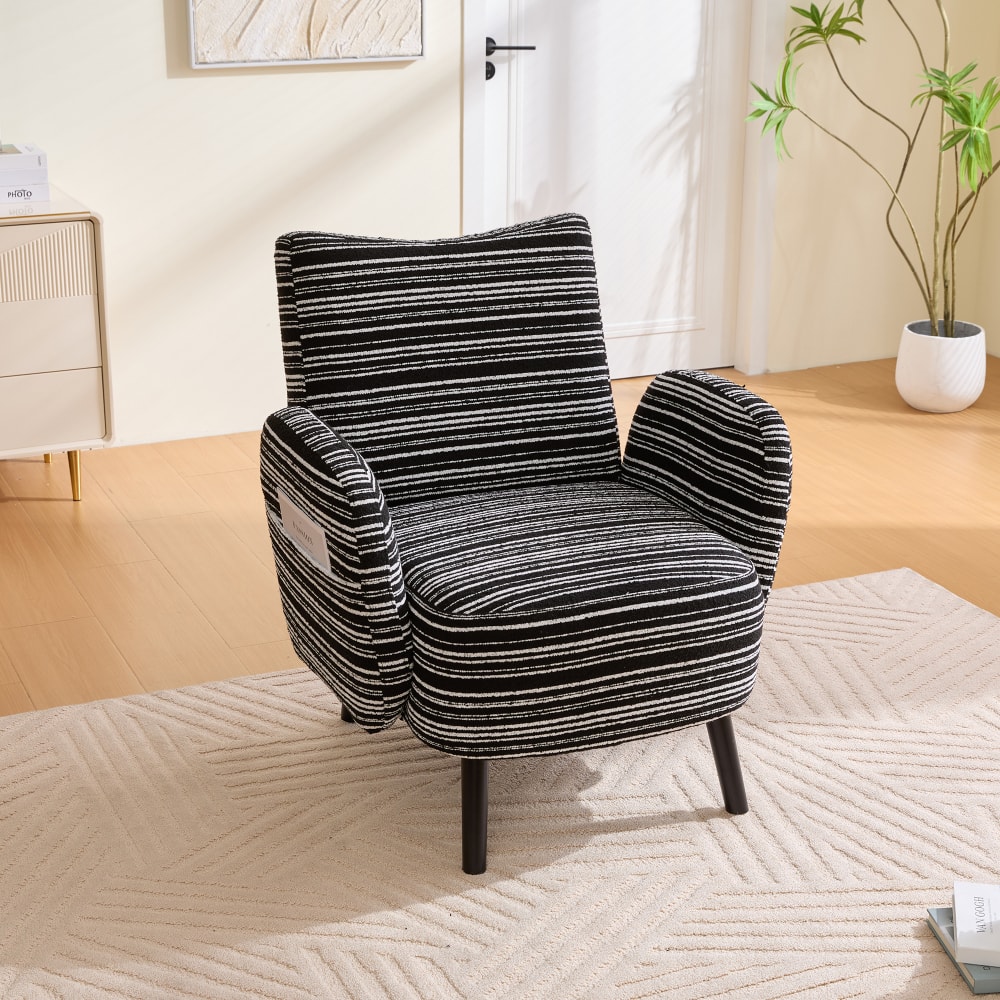 PDTEND - Modern Armchair with Sanded Fabric, Side Storage Pocket and Solid Wood Legs - Black