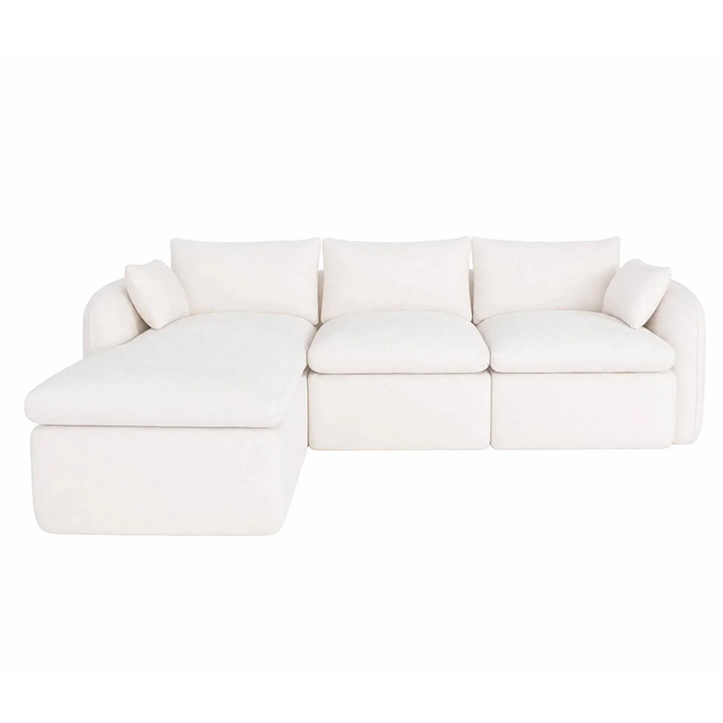 Back. Anysun - Fully Sponge Compressed Sectional Sofa – High Resilience Foam Couch in White Chenille Fabric, Modular L-Shaped Sofa - Milk White.