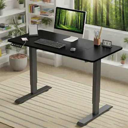 Front. Chateau Abodes - 55" Electric Standing Desk with Adjustable Height, Real Wood Top & USB/LED, 4 Memory Buttons - Black.