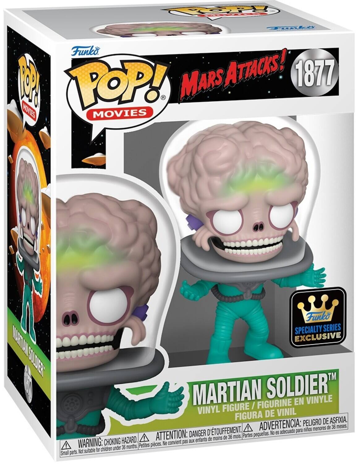 COPY Toaki  Funko POP! MOVIES MARS ATTACKS! 1877 MARTIAN SOLDIER" VINYLE FIGURE / FIGURINE VINYL DE VINIL FIGURA SPECIALTY SERIES EXCLUSIVE ADVERTENCIA: PELIGRO DE menores de 36 meses. TOUFFEMENT. adecuado para niños ATTENTION: DANGER D Partes pequeas. No es adecuado para niños menores de 36 meses. CHOKING HAZARD. WARNING: Small parts. Not suitable for children under 36 months. Petites pieces. Ne convient pas aux enfants.