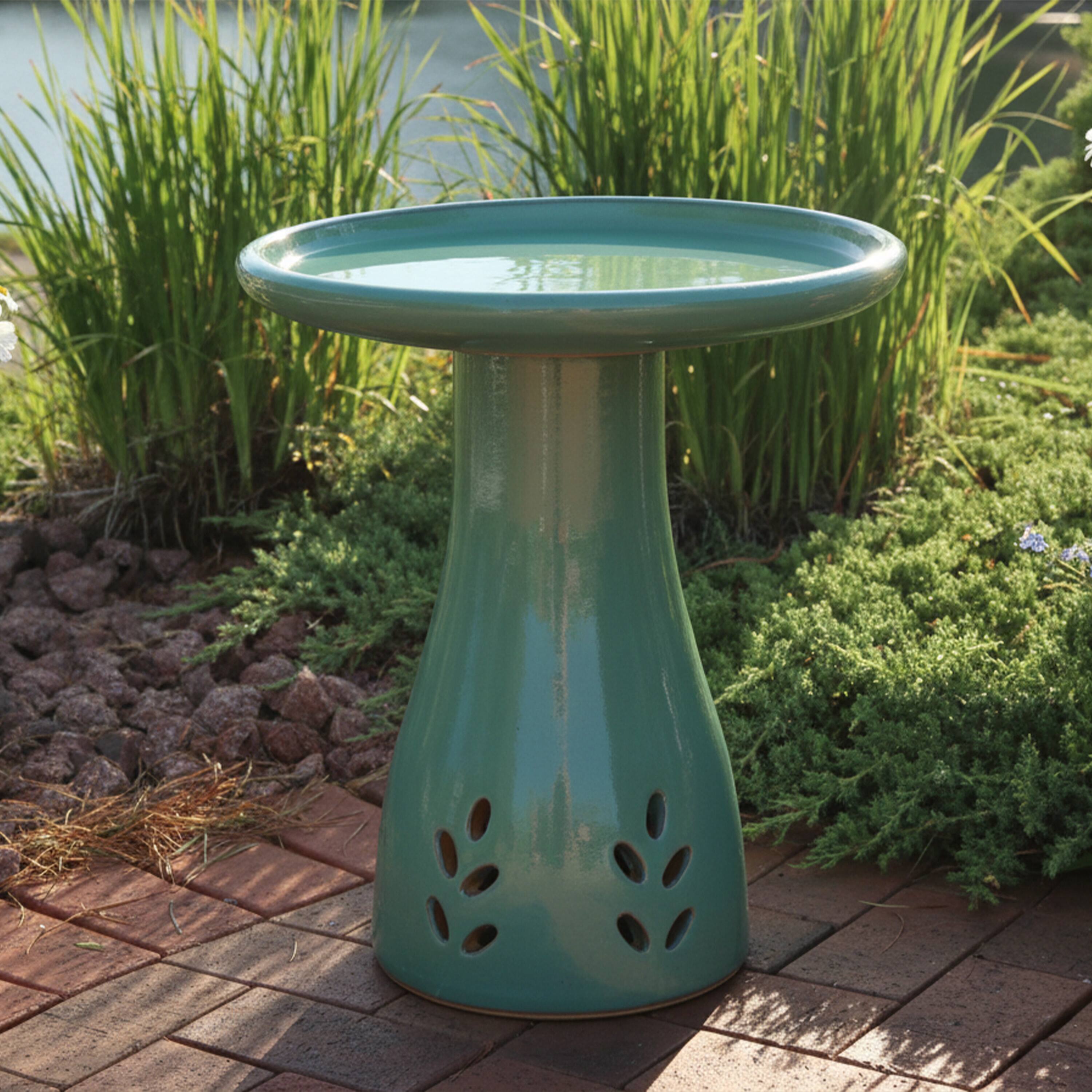 Alt View 5. Sunnydaze - Classic Outdoor Cut-Out Ceramic Bird Bath - 20.5 in - Seafoam.