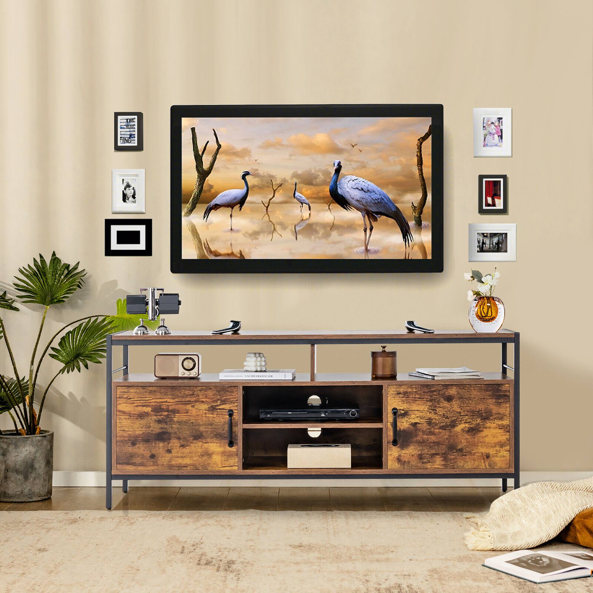 Alt View 13. Costway - Industrial TV Stand for TVs up to 65'' Media Center w/ Cabinets & Adjustable Shelf - Rustic Brown.