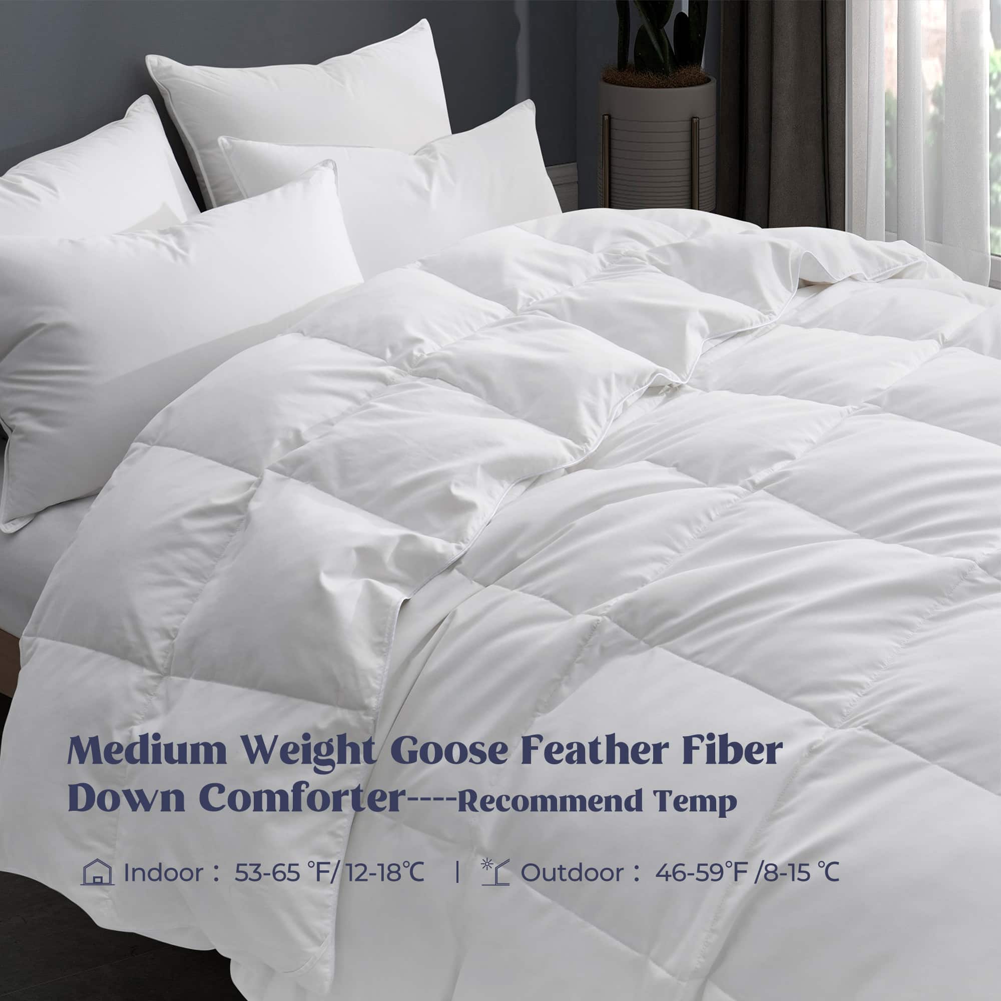 Medium Weight Goose Feather Fiber Down Comforter----Recommend Temp Indoor: 53-65 F/12-18C | Outdoor: 46-59F /8-15 C