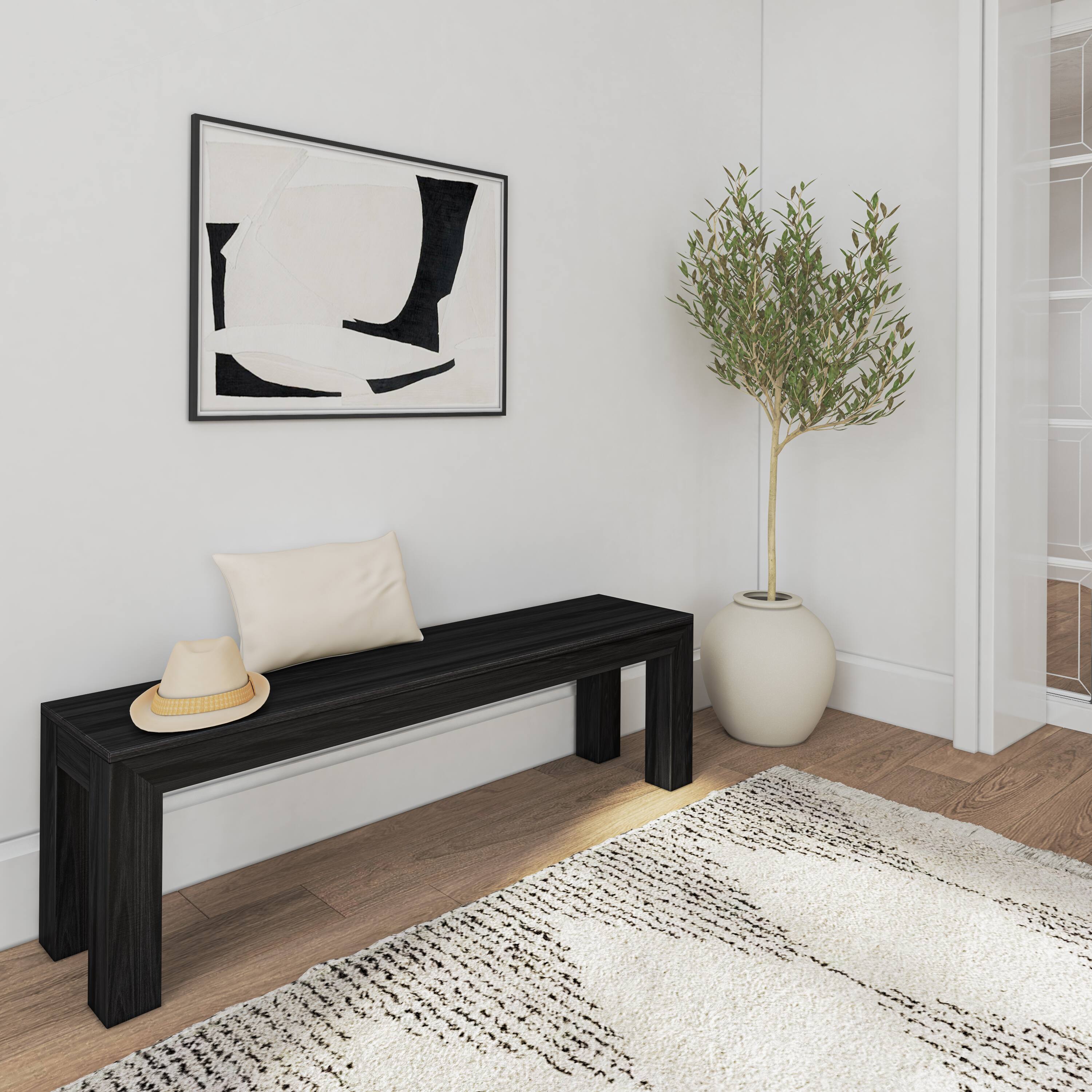 Alt View 4. Plank+Beam - Modern Dining Bench, Black Wirebrush - Black Wirebrush.