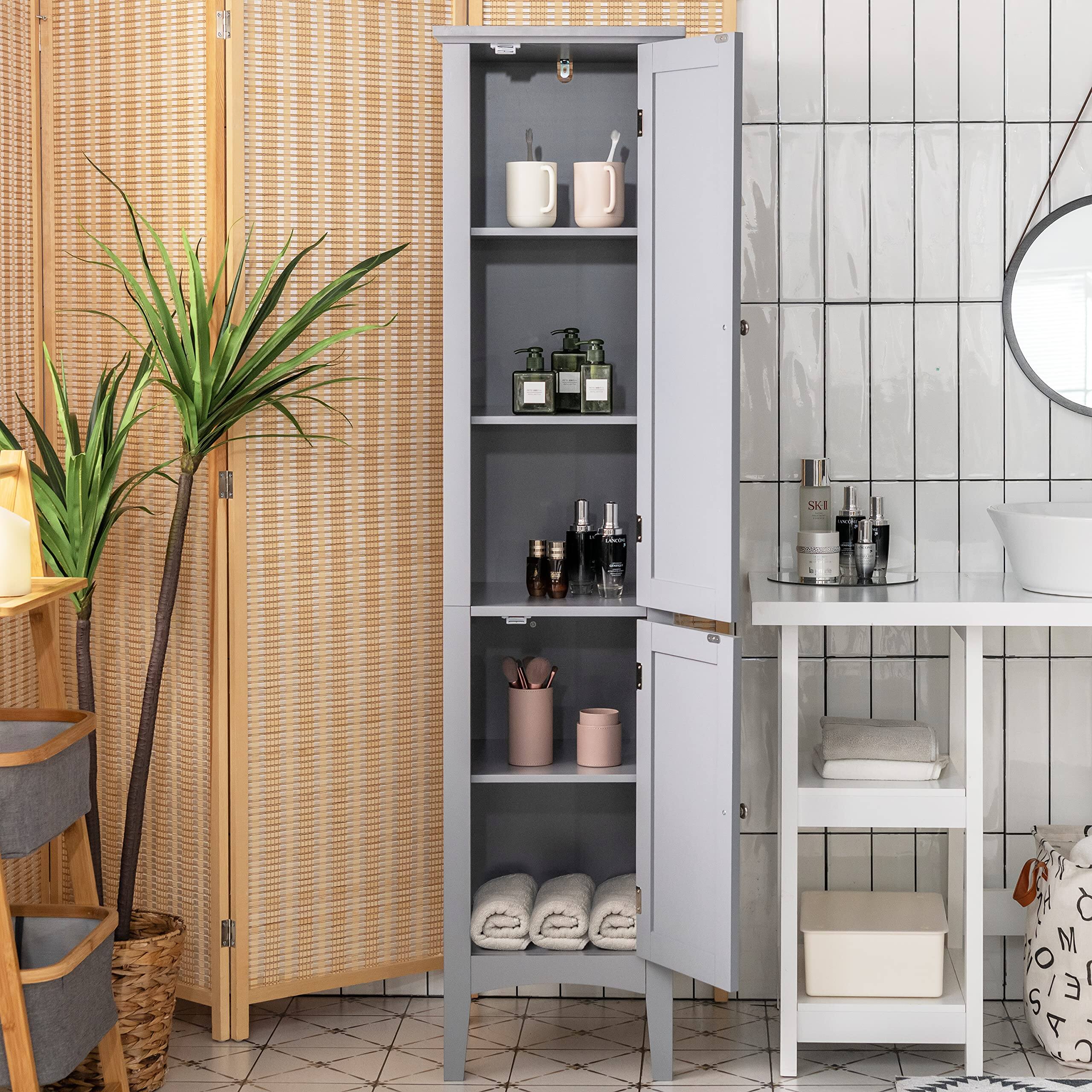 Alt View 7. Ecooso - Tall Bathroom Storage Cabinet Freestanding for Kitchen and Living Room - Gray.
