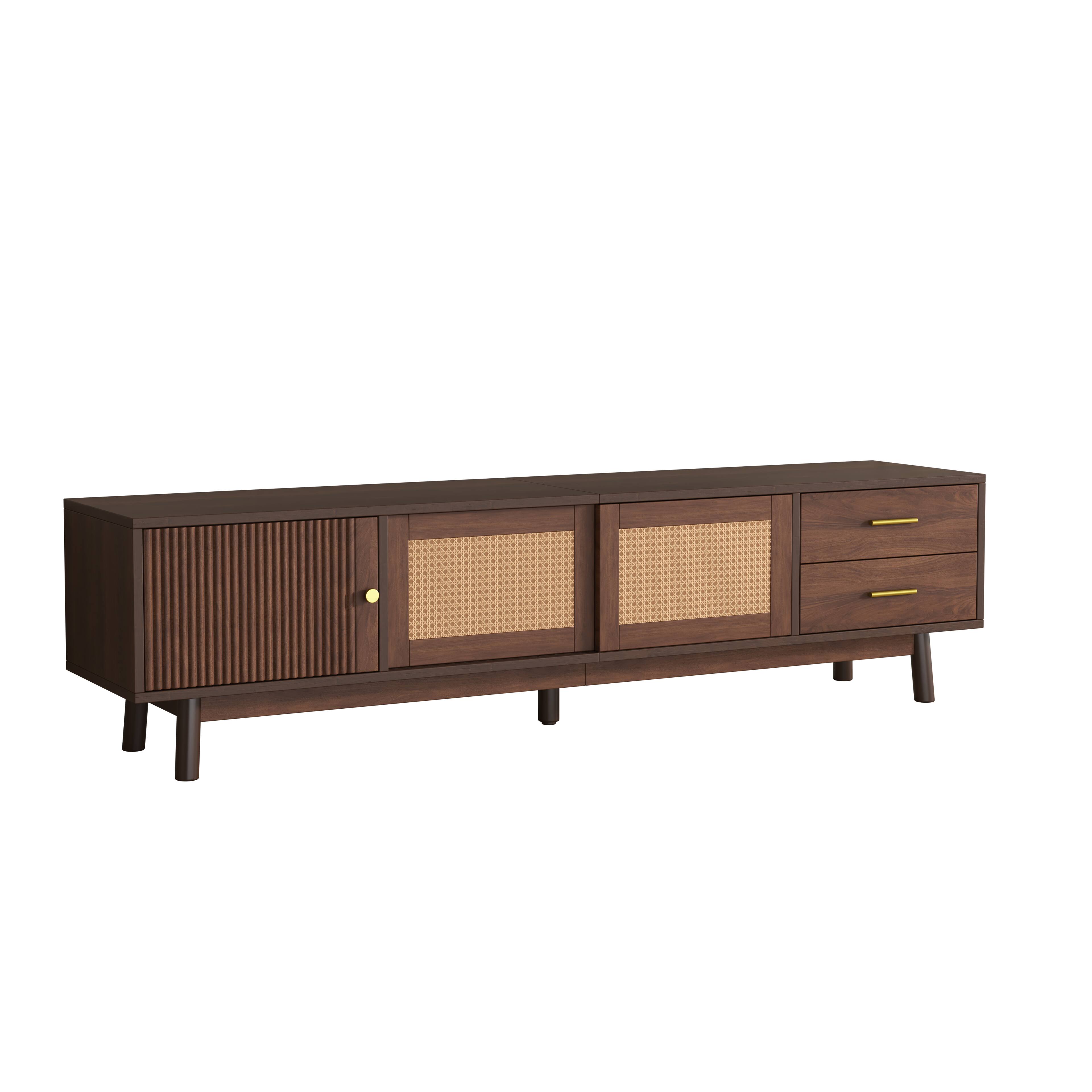 Alt View 4. Dexmalle - Dexmalle-Mid Century TV Stand for 80 Inch TVs Entertainment Center with Sliding Doors and Drawers-Walnut - Brown.