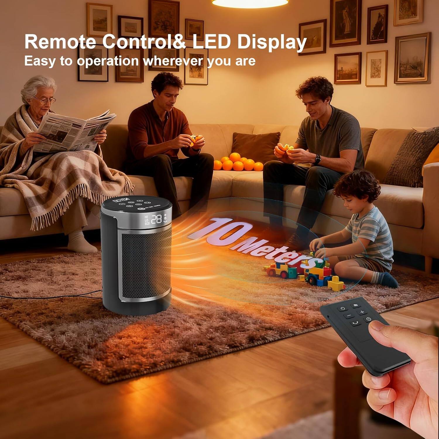 Alt View 7. OSTBA - Space Heater, 1500W Electric Heater with Thermostat, 70° Oscillation, Remote & 24H Timer, Tip-Over/Overheat Protection - Black.