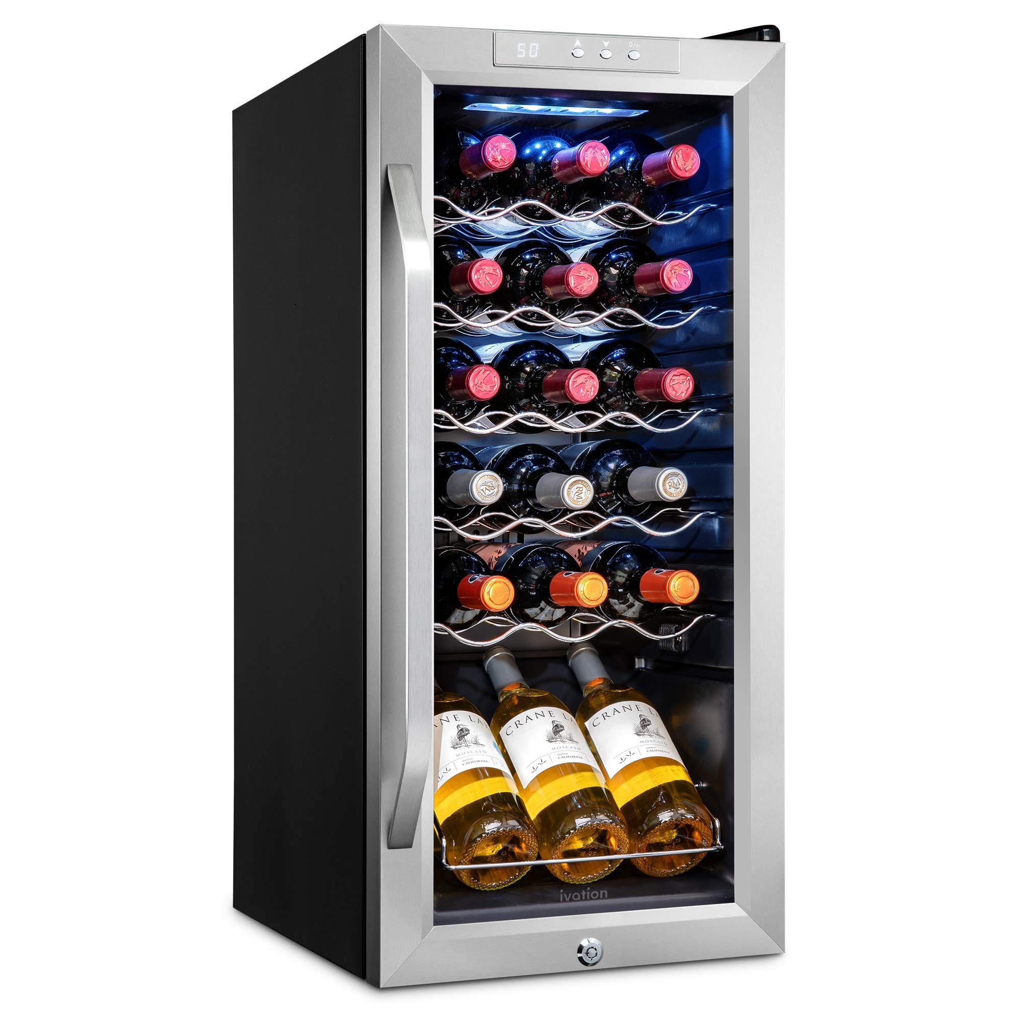 Ivation - 18 Bottle Compressor Wine Refrigerator, Freestanding Wine Cooler with Lock - Stainless Steel