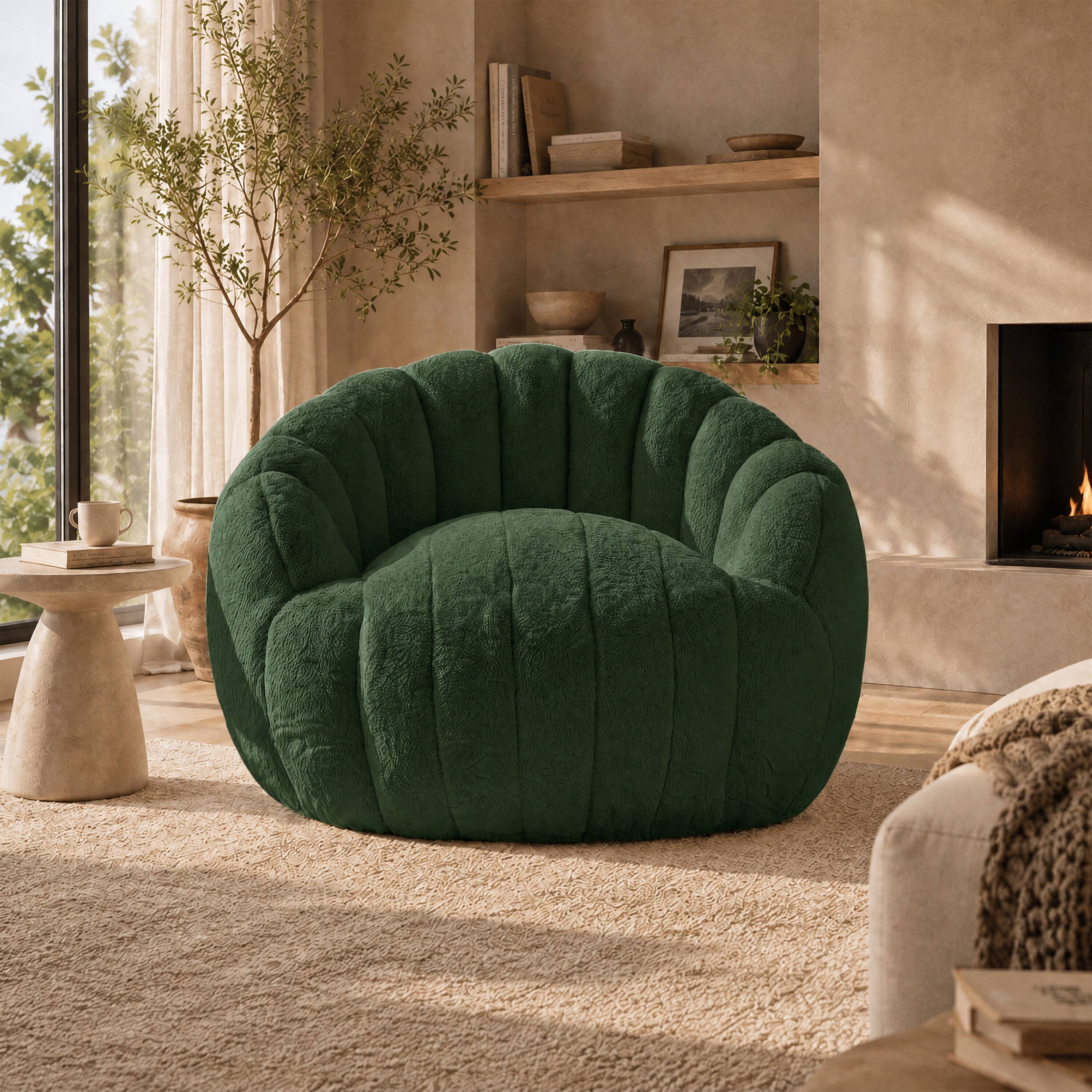 Alt View 2. Vipbear - Shell-Shaped Bean Bag Chair for Adults and Teens, Faux Fur Sofa Chair, Comfy Accent Chair  with Foam Filling - Green.