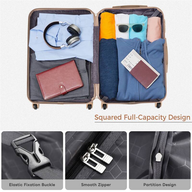 Squared Full-Capacity Design  
Elastic Fixation Buckle  
Smooth Zipper  
Partition Design