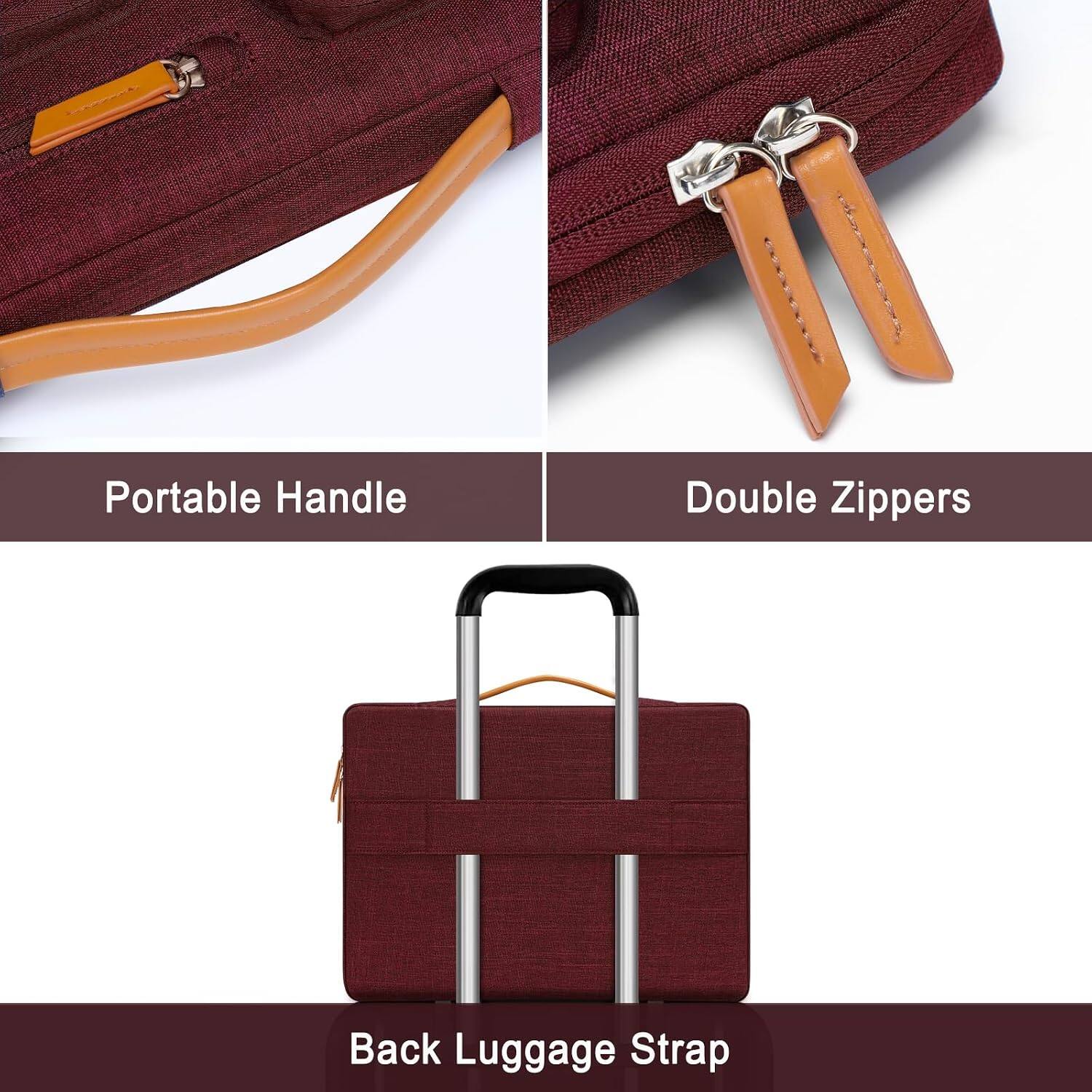 Portable Handle  
Double Zippers  
Back Luggage Strap