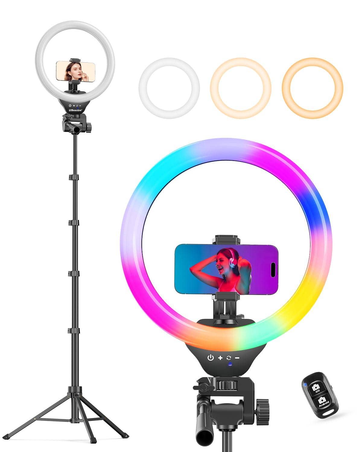 Reds Spade - UBeesize Selfie Ring Light Tripod Stand Video Recording Live Streaming YouTube Instagram TIK Tok Powerful - Black 12in-RGB