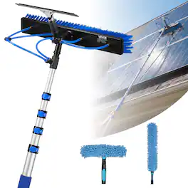 VEVOR - Solar Panel Cleaning Kit, 15 ft, Water Fed Pole Kit with Cleaning Brush, Squeegee, Soap Dispenser, Extendable Aluminum - Silver + Blue