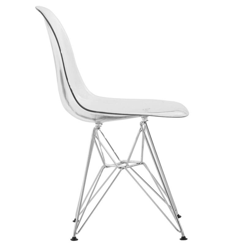 Back. LeisureMod - Cresco 2-Pieces Acrylic Dining Chair with Curved Back and Chrome Eiffel Legs - Clear.