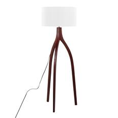 Front. Loheer - Loheer Wishbone Contemporary Floor Lamp Walnut Wood White Fabric Shade Mid Century Modern Standing Light for Living Room - Walnut.