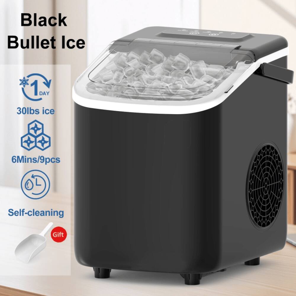 Black Bullet Ice  
1 DAY  
30lbs ice  
6Mins/9pcs  
Self-cleaning  
Gift
