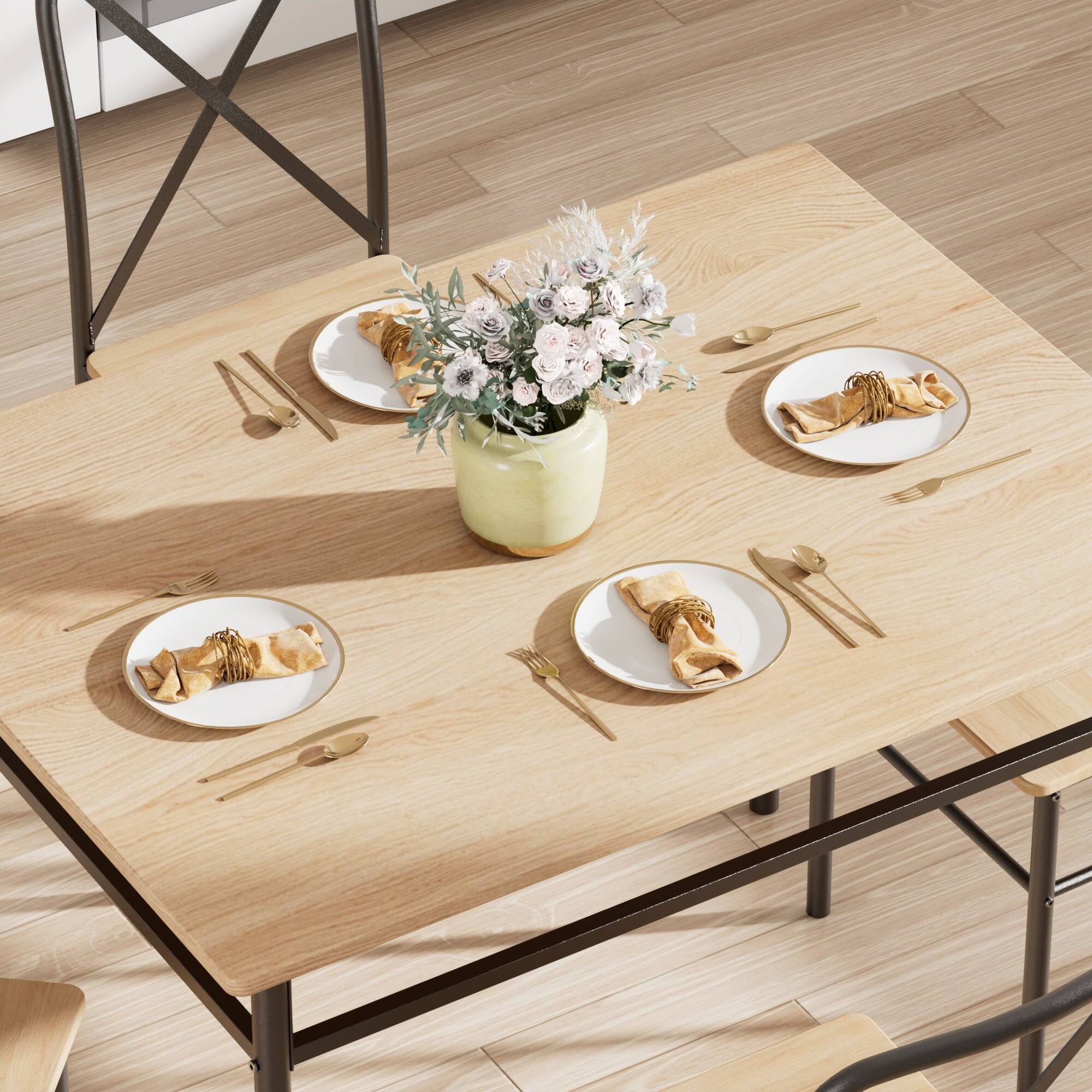 Alt View 2. Vecelo - 5-Piece Dining Table Set With 4 Chairs - Space-Saving Metal Frame Table (300 lb Weight Capacity) - Black.