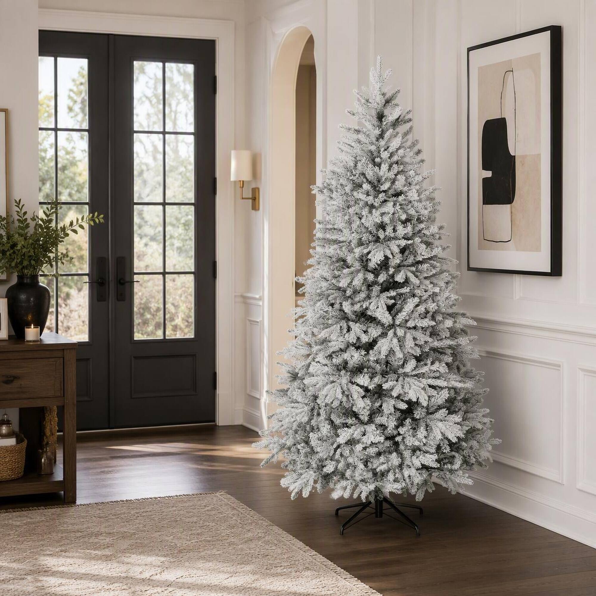 Alt View 2. RYHNUYNE - 7.5 Ft Artificial Frosted Christmas Tree, Realistic Branches Wide Full Spruce Hinged Design Easy Assembly Holiday Decor - Green.