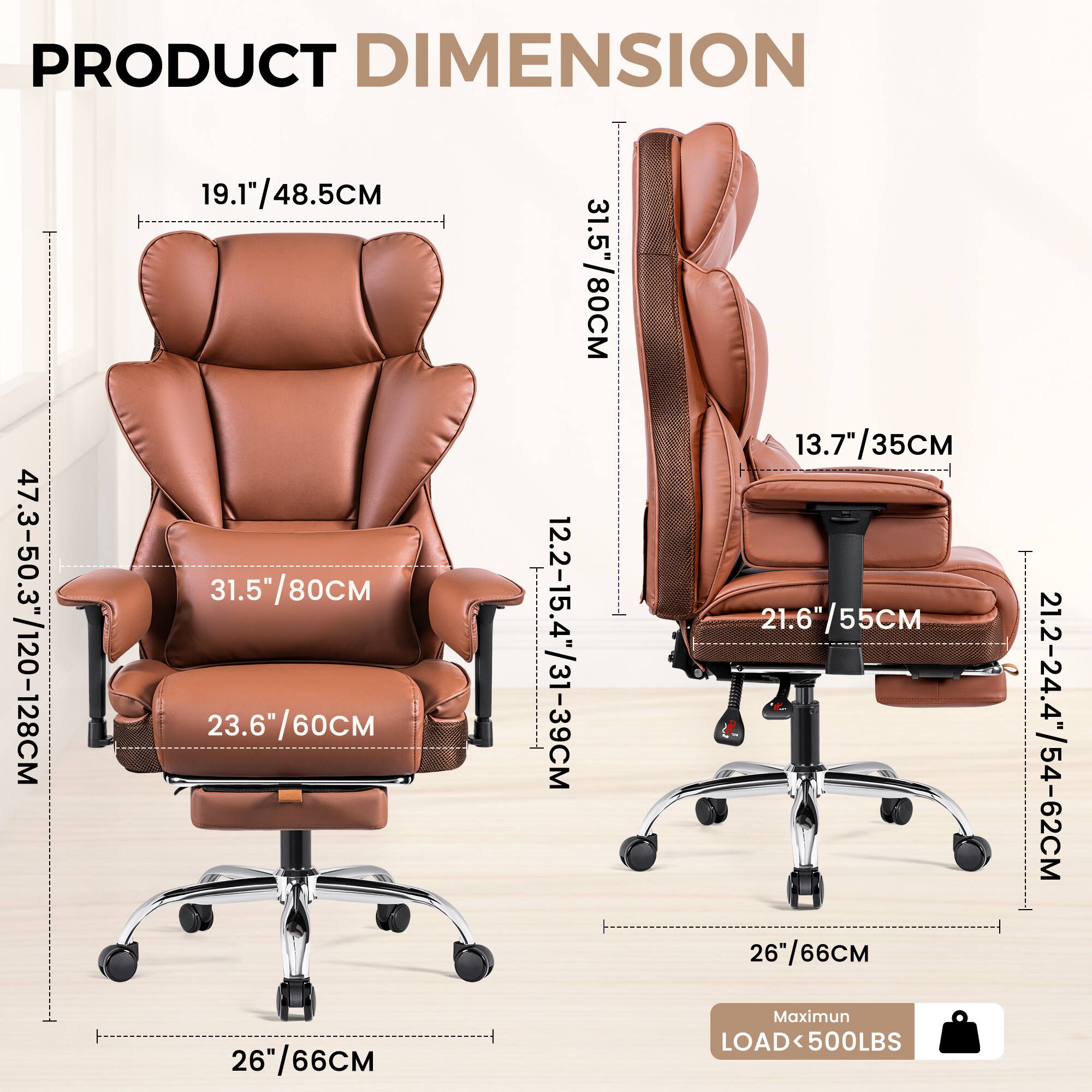 KERDOM Ergonomic PU Leather Office Chair Upholstery, Big & Tall