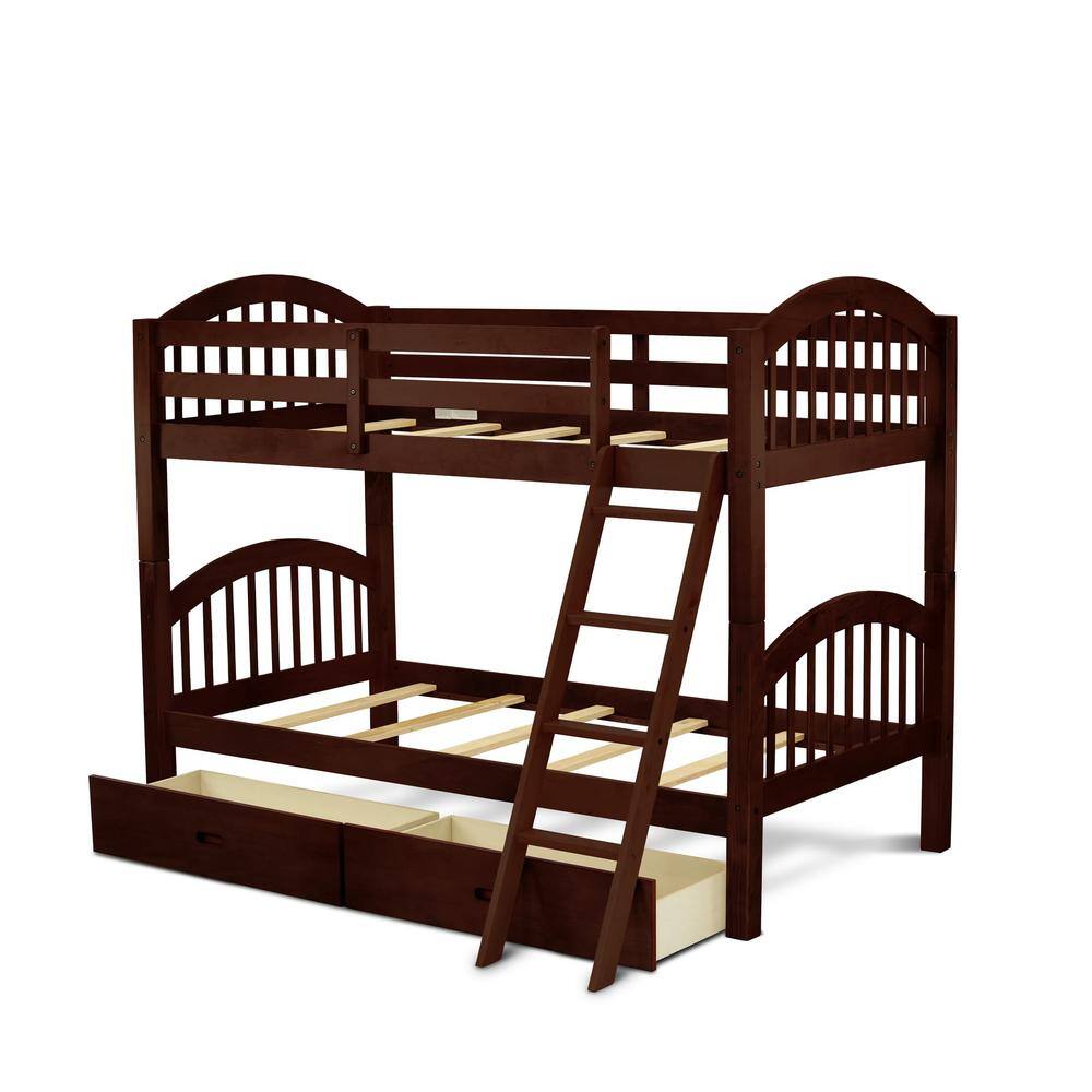 Alt View 1. East West Furniture - Verona Twin Bunk Bed in Java Finish with Under Drawer - Java.