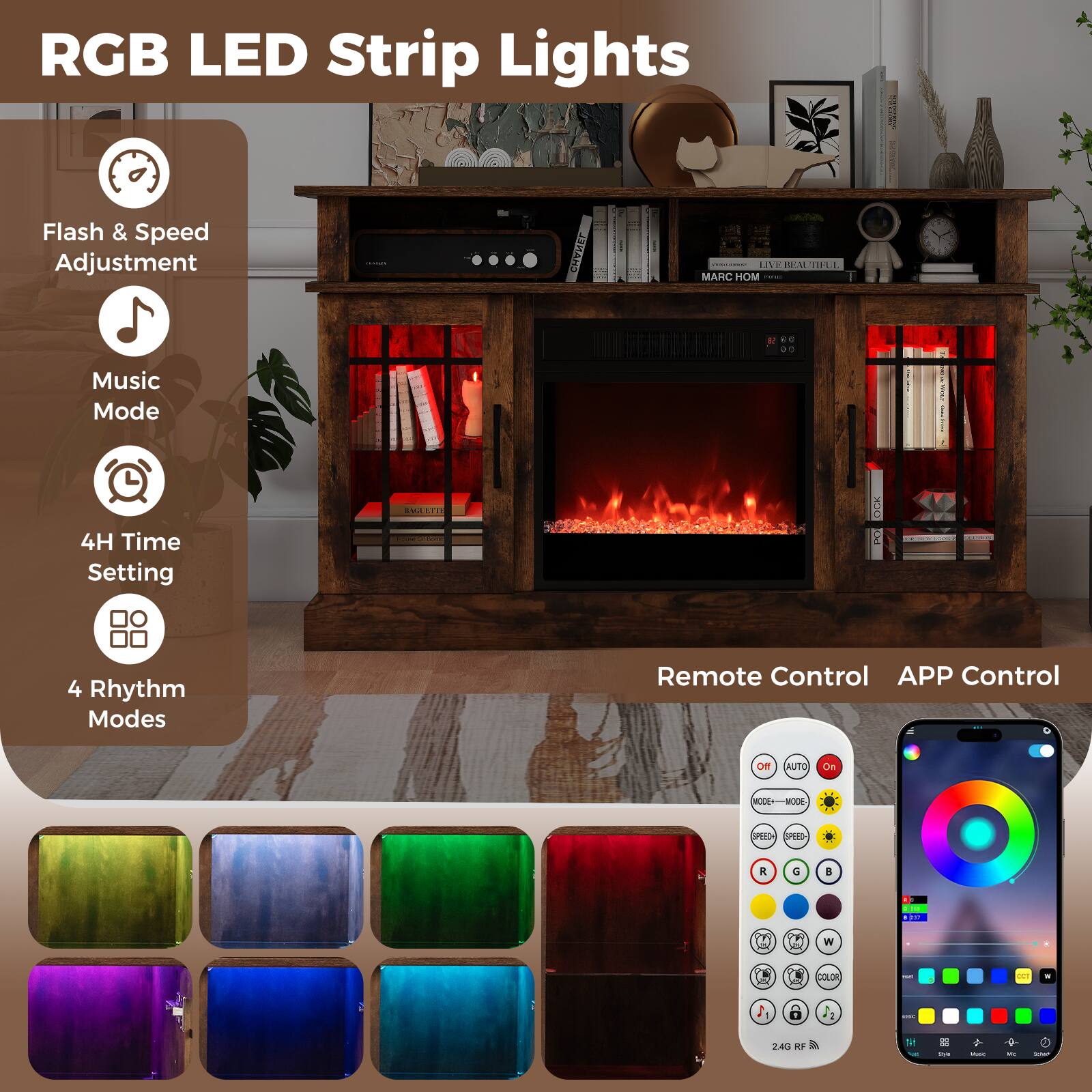 RGB LED Strip Lights

- Flash & Speed Adjustment
- Music Mode
- 4H Time Setting
- 4 Rhythm Modes

Remote Control | APP Control

- 2.4G RF