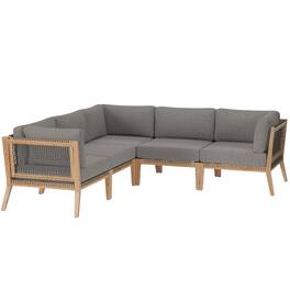 Modway - Clearwater 5-Piece Outdoor Teak Wood Sectional Sofa - Gray Graphite