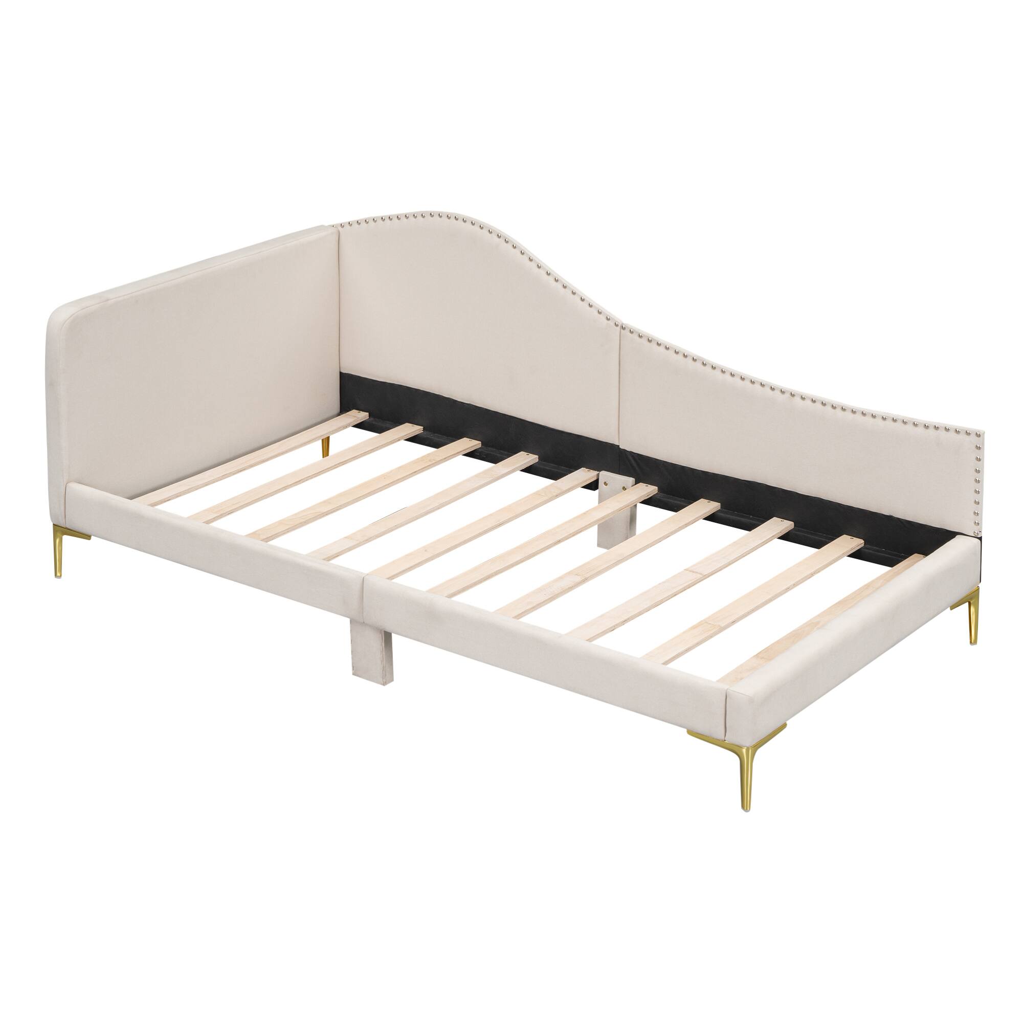 Alt View 8. GOODSILO - Twin Size Upholstered Daybed with Headboard and Armrest, Sturdy Support Legs - Beige.