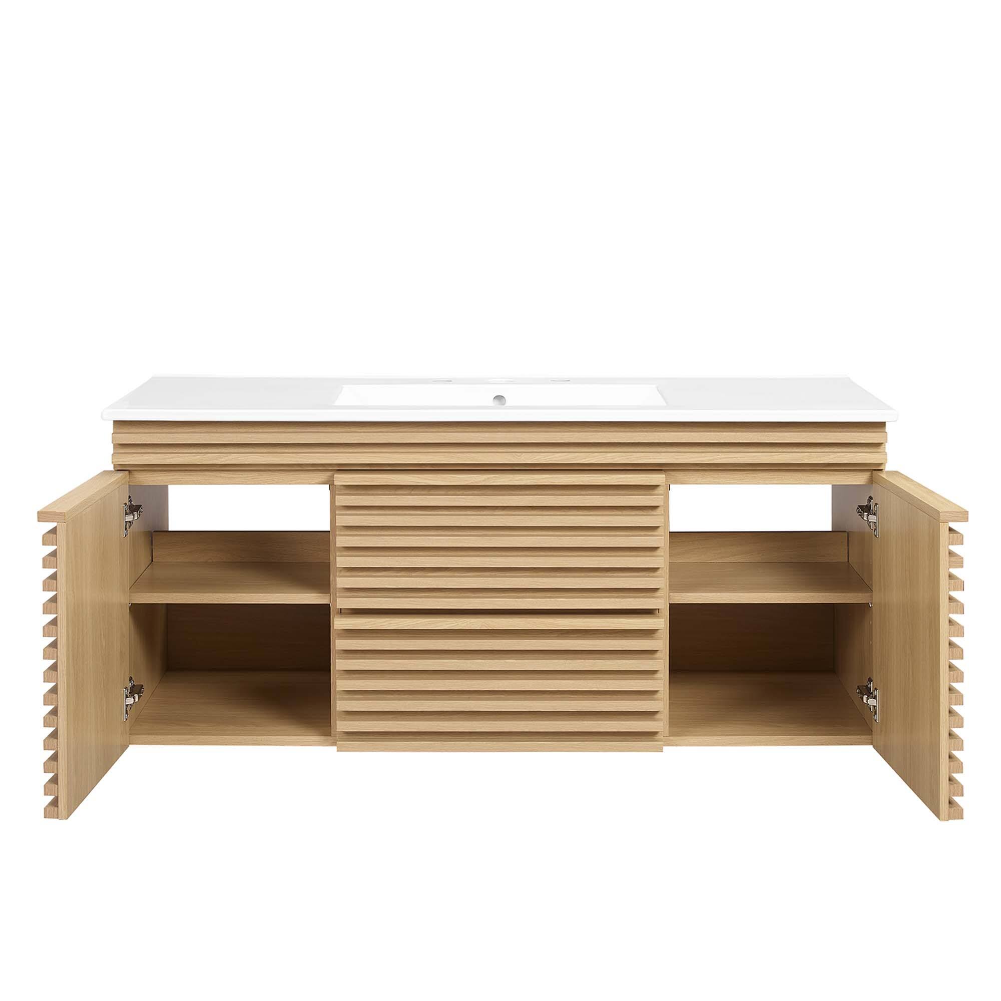 Alt View 5. Modway - Render 48" Wall-Mount Bathroom Vanity Basin Included by Modway - Oak White.