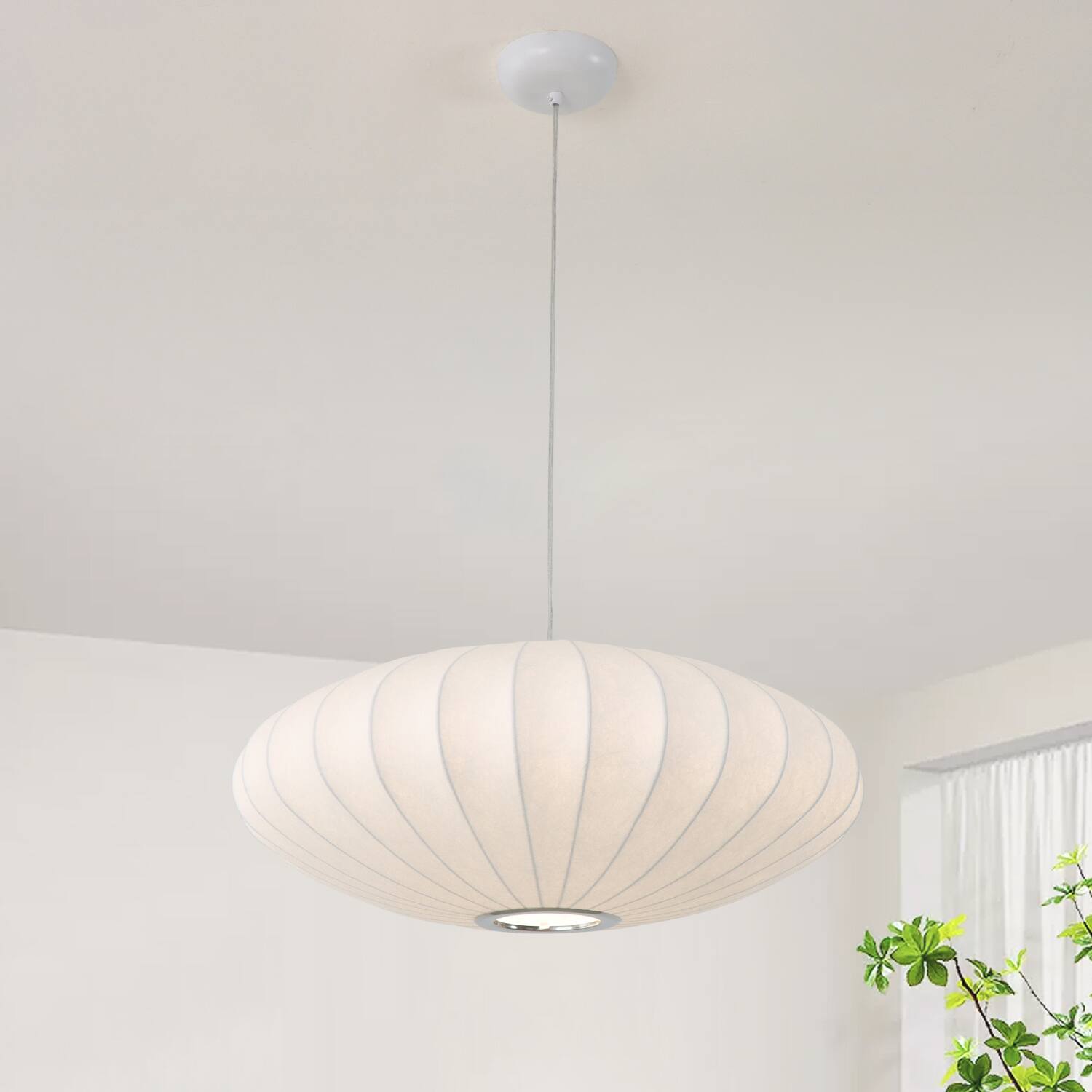 Left. Umeiluce - 23.6inches Pendant Light Oval Silk shade Lighting Dimmable - White.