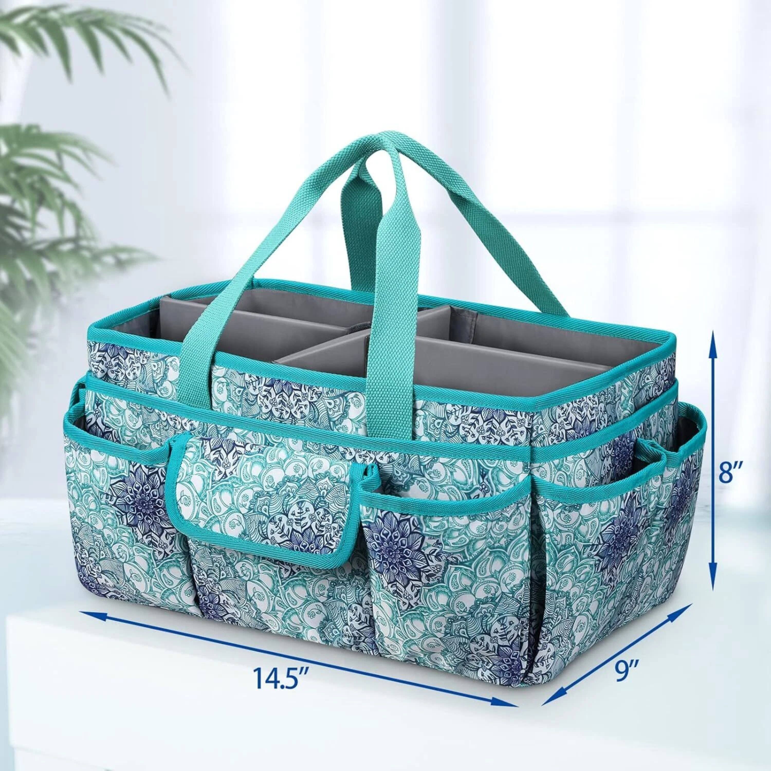 Alt View 2. Kitcheniva - Large Craft Storage Tote Bag Carrying Case With Multiple Pockets Emerald Illusions - Emerald Illusions.