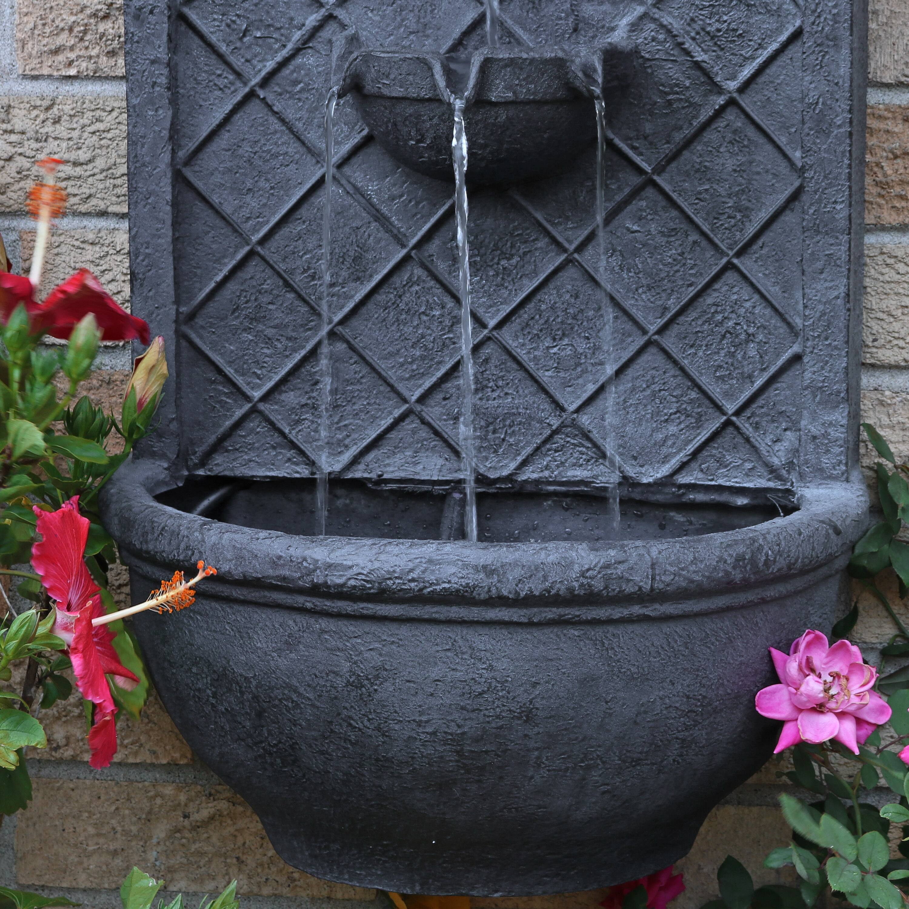 Alt View 7. Sunnydaze - Messina Polystone Outdoor Solar Wall Fountain - Lead.