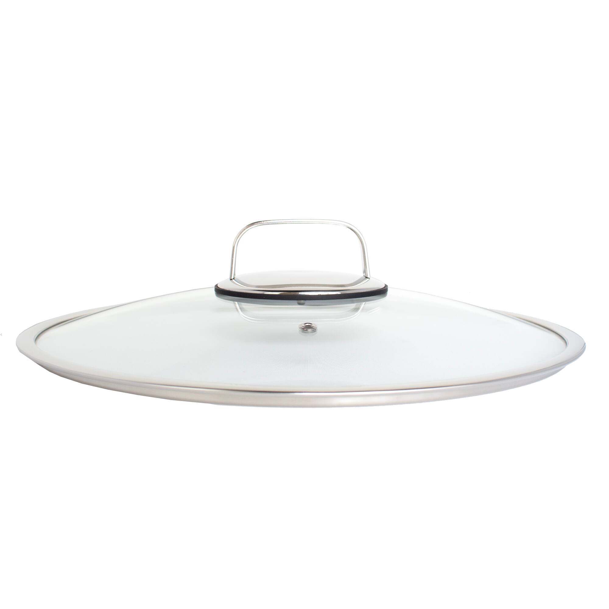 Alt View 1. Livwell Brands - DiamondClad™ 14" Tempered Glass Lid with Silicone Rim, Cool Touch Insulated Handle, Dishwasher Safe – Clear - Silver/Glass.