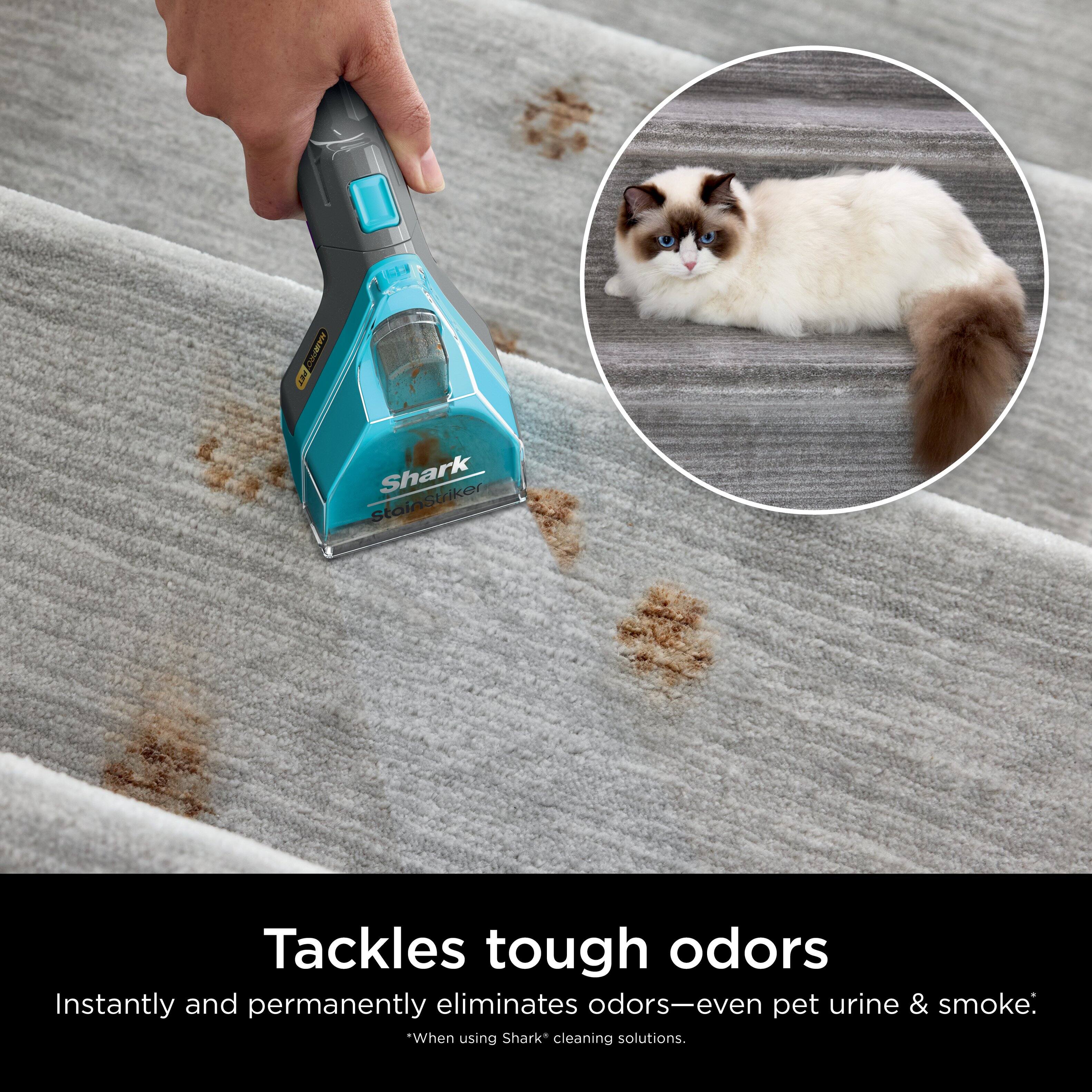Tackles tough odors Instantly and permanently eliminates odors - even pet urine & smoke: *When using Shark* cleaning solutions.