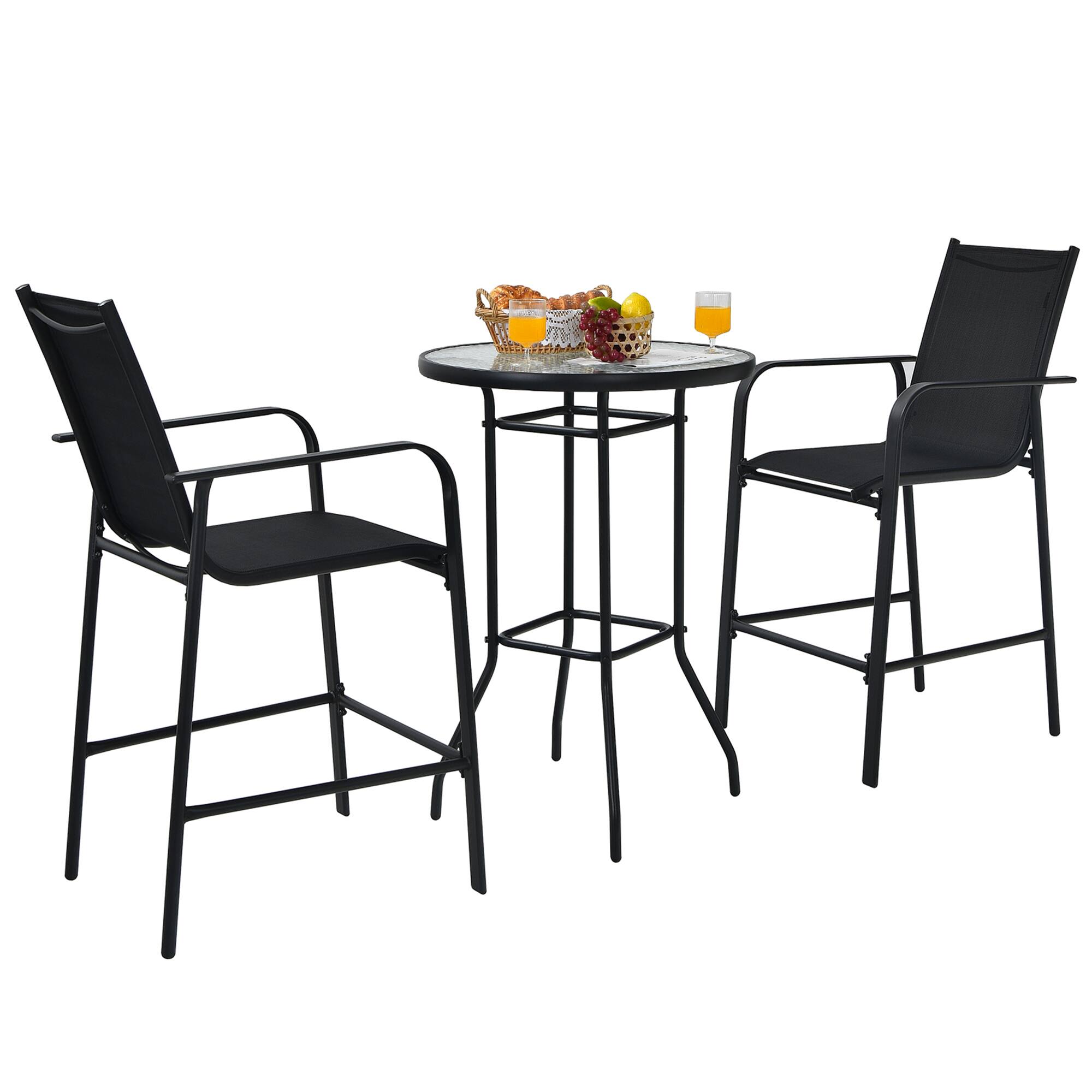 Alt View 9. Gymax - Gymax 3PCS Patio Bar Set Outdoor Bistro Set w/ 2 Stools & 1 Tempered Glass Table - Black.
