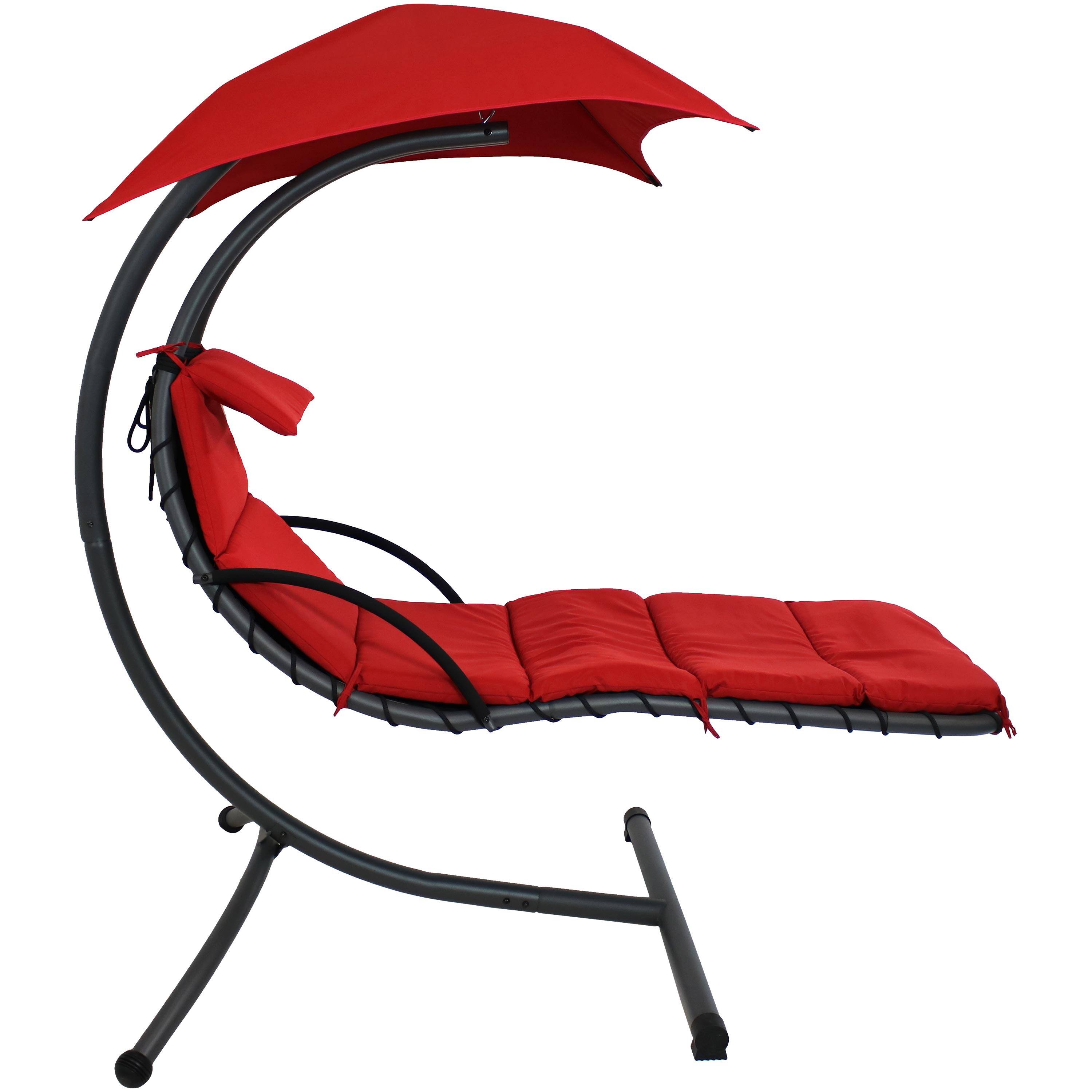 Alt View 7. Sunnydaze - Floating Lounge Chair with Canopy/Arc Stand - Set of 2 - Red.