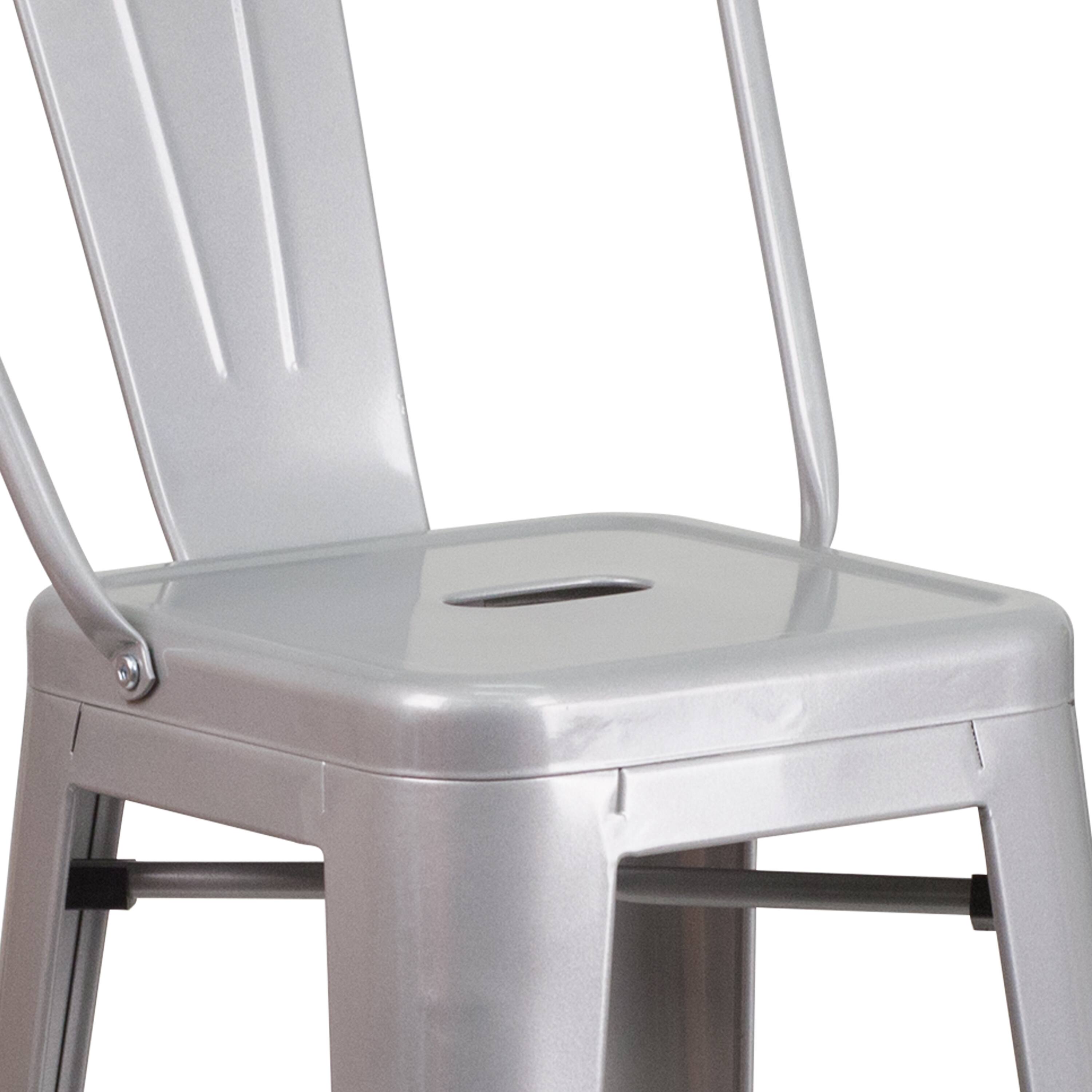 Alt View 9. Emma + Oliver - Commercial Grade 4 Pack 30" High Metal Indoor-Outdoor Barstool with Back - Silver.