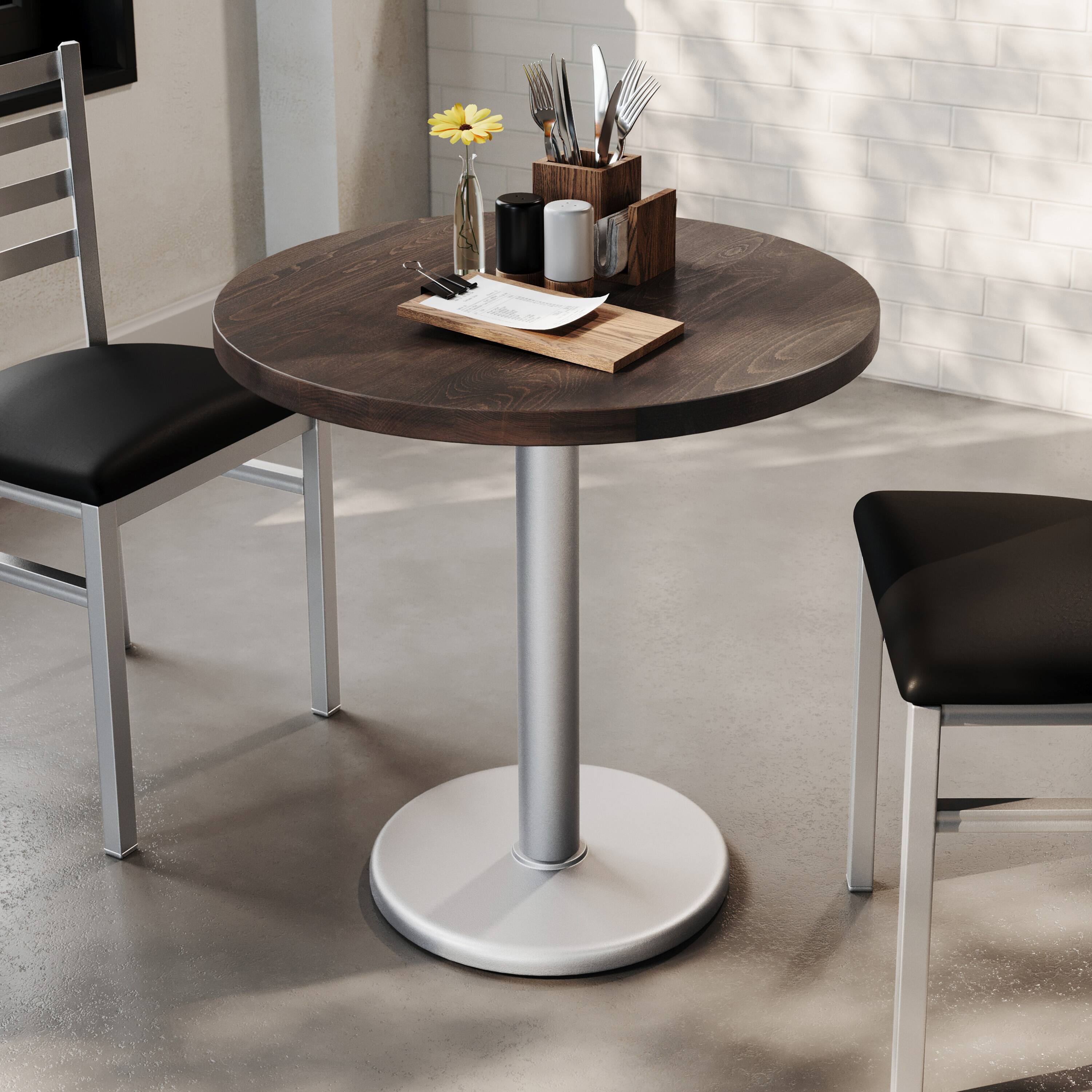 Alt View 2. Flash Furniture - Bennett 30" Round Solid Wood Commercial Indoor Tabletop in Dark Brown with 18" Round Dining Height Rust-Resistant Silver - Brown.