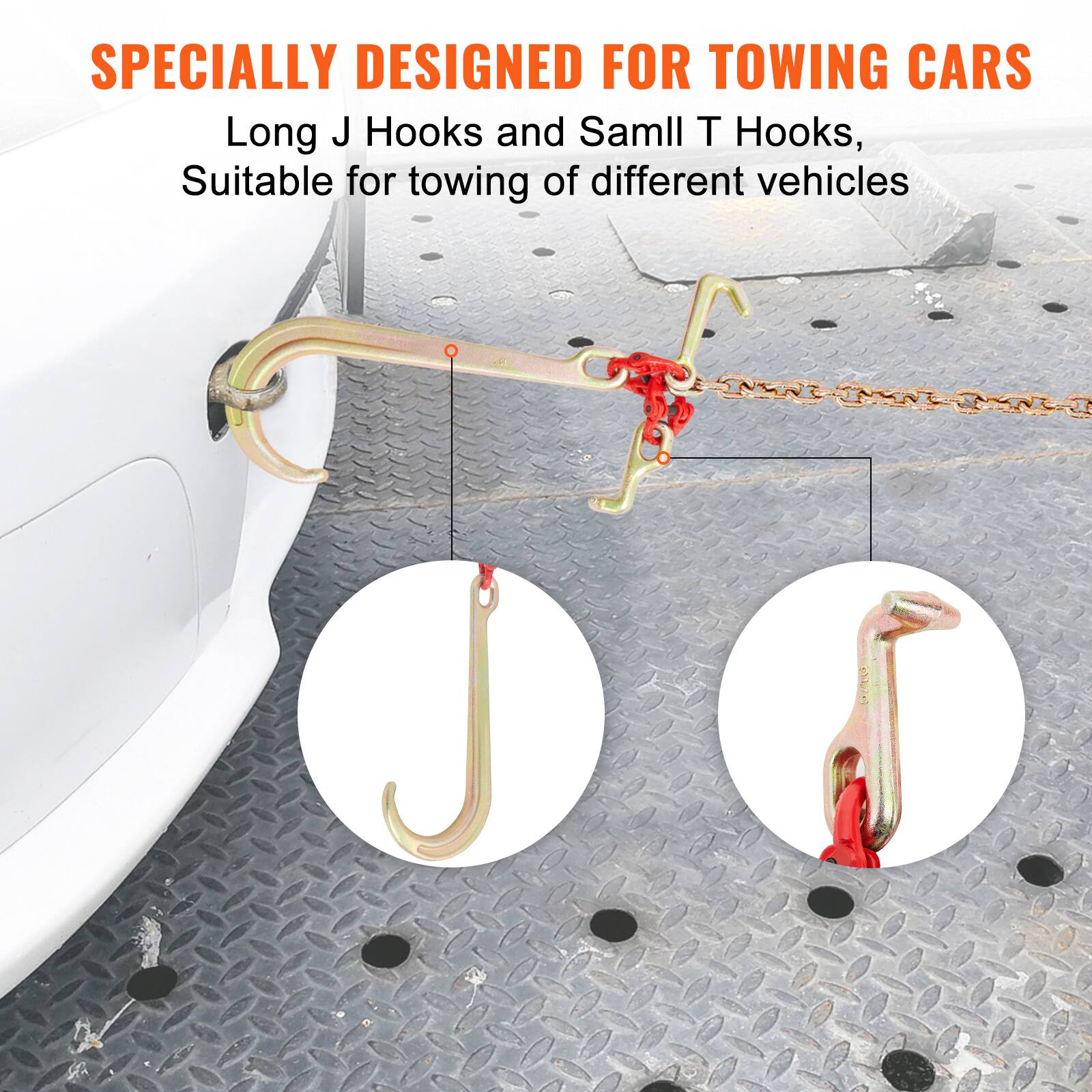 SPECIALLY DESIGNED FOR TOWING CARS  
Long J Hooks and Small T Hooks,  
Suitable for towing of different vehicles