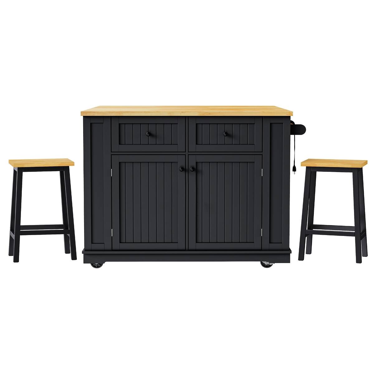 Alt View 3. Loheer - Loheer 48 inch Kitchen Island with Drop Leaf, Power Outlet and Rolling Kitchen Storage Cart, Black - Black.